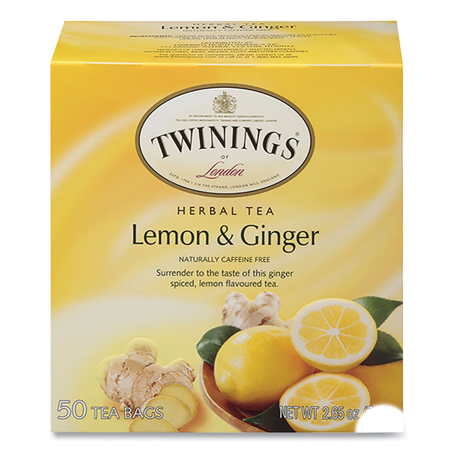 TWININGS® Tea Bags, Lemon and Ginger, 2.65 oz, 50/Box