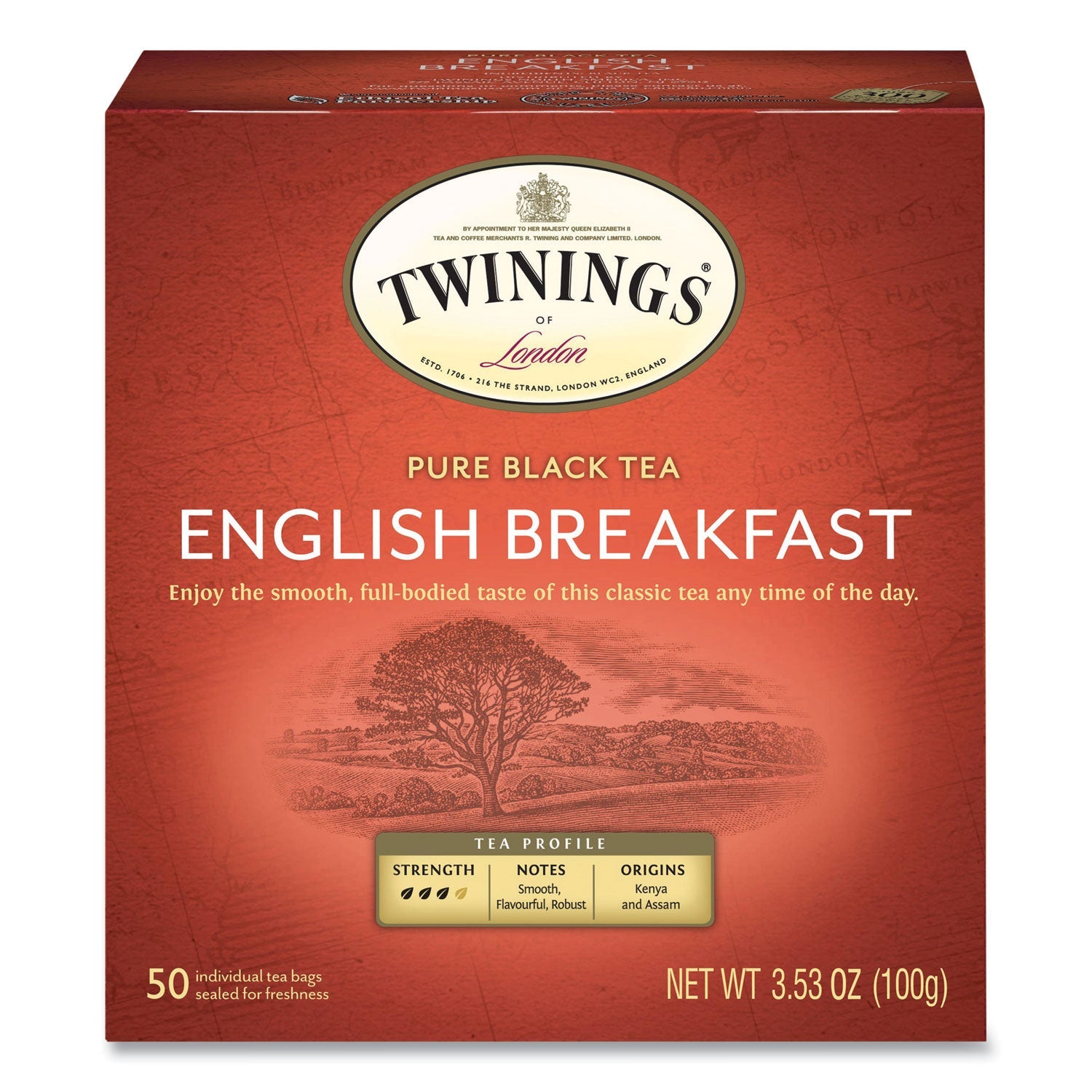 TWININGS® Tea Bags, English Breakfast, 3.53 oz, 50/Box