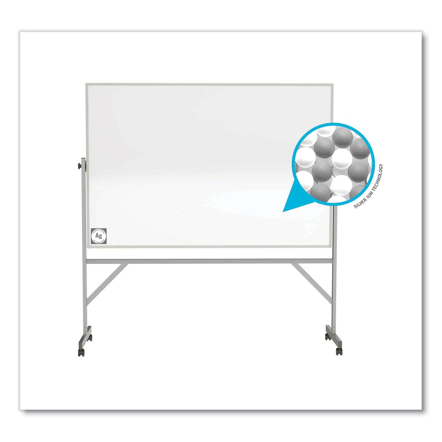 Ghent Reversible Magnetic Hygienic Porcelain Whiteboard with Aluminum Frame, 72" x 48", White Surface, Satin Aluminum Frame