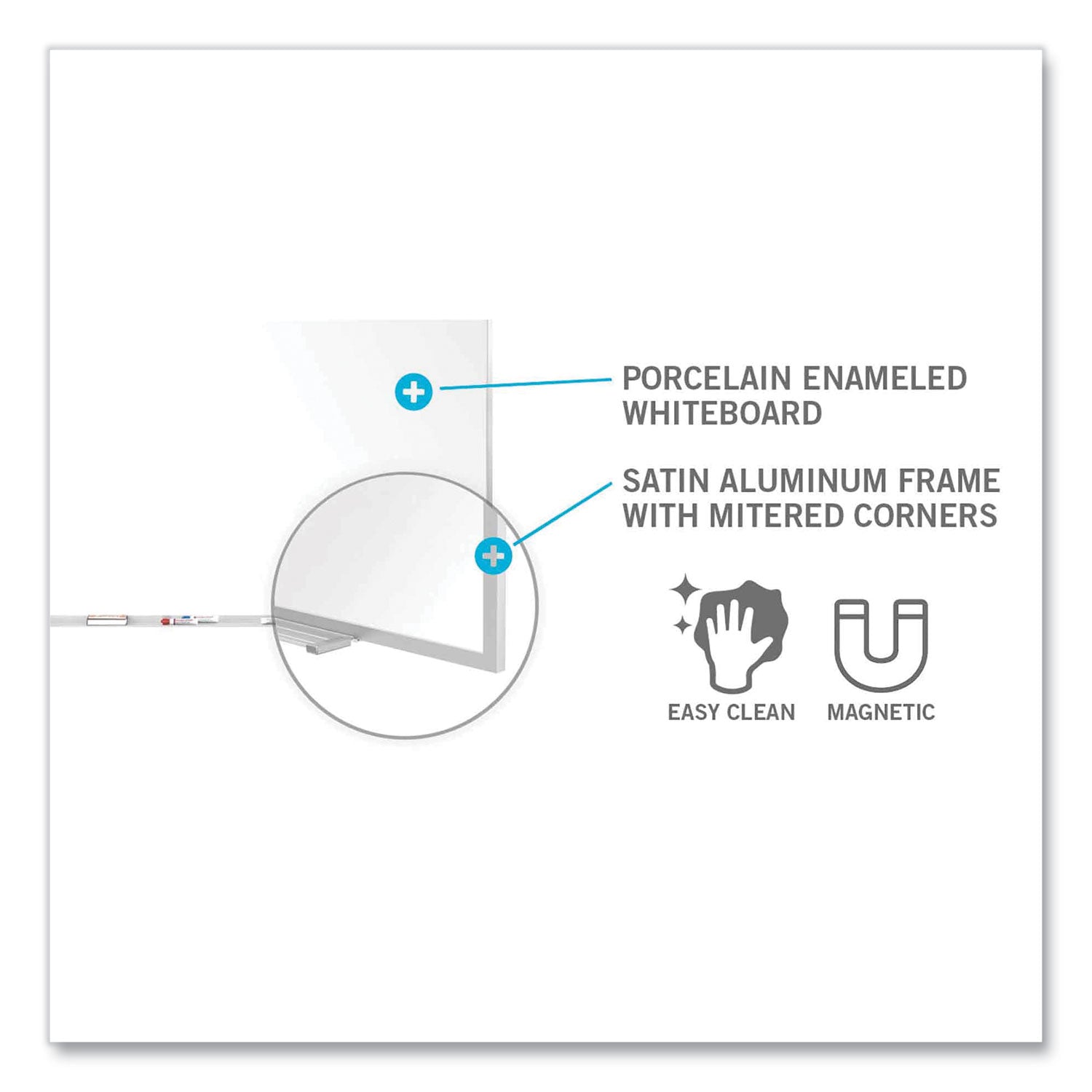 Ghent Magnetic Porcelain Whiteboard with Aluminum Frame and Maprail, 96.53" x 60.47", White Surface, Satin Aluminum Frame
