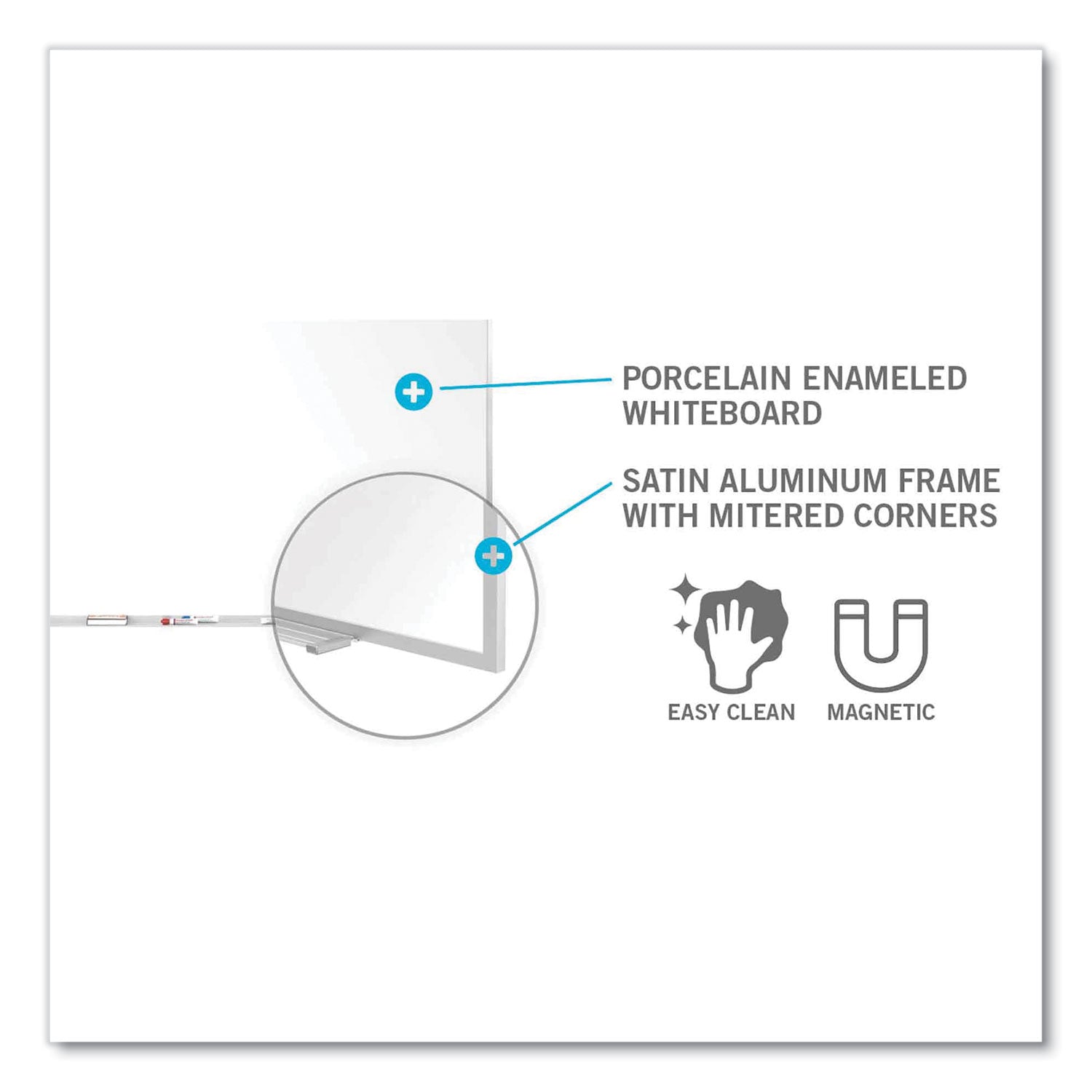 Ghent Magnetic Porcelain Whiteboard with Aluminum Frame and Maprail, 144.59" x 60.47", White Surface, Satin Aluminum Frame