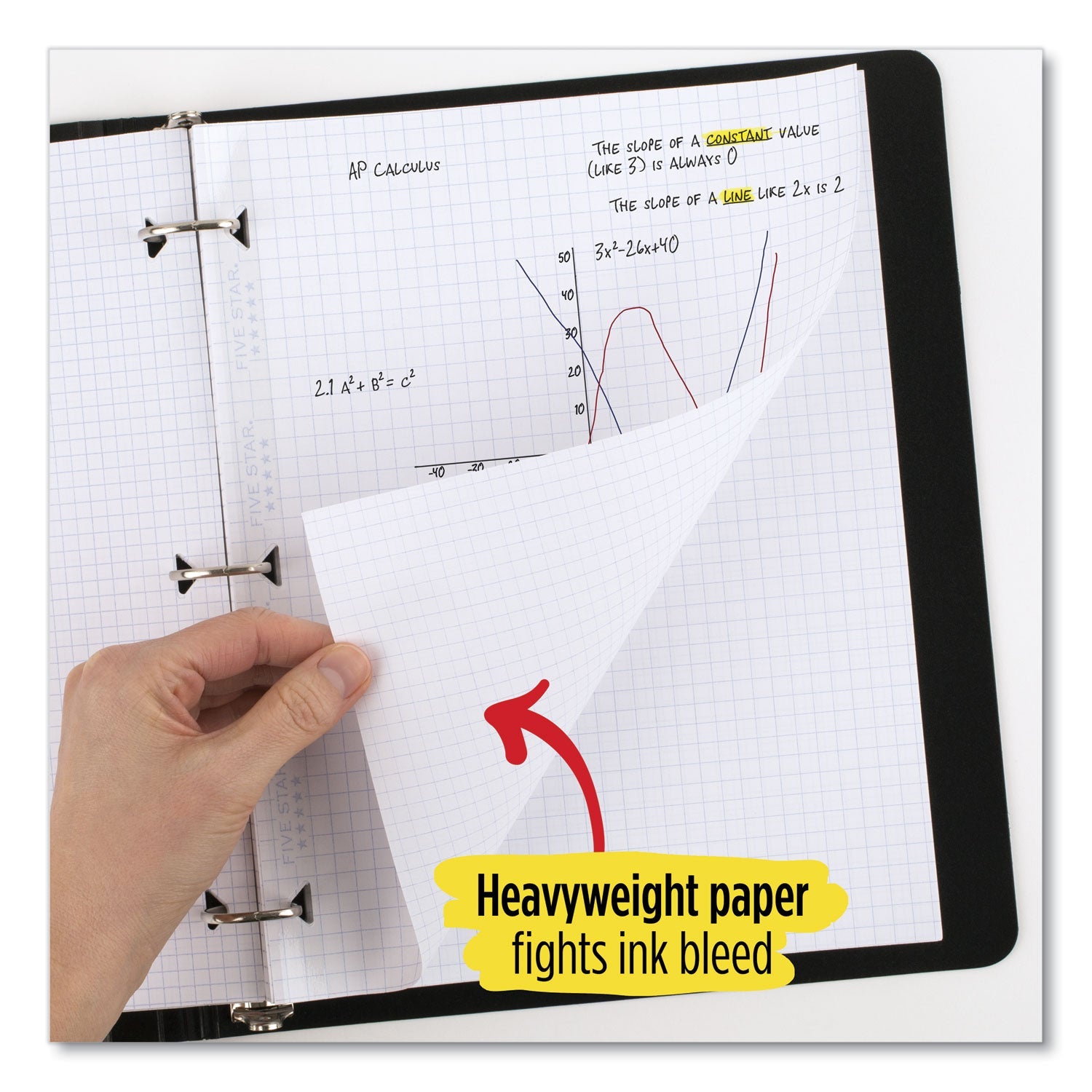 Five Star® Reinforced Filler Paper Plus Study App, 3-Hole, 8.5 x 11, College Rule, 80/Pack