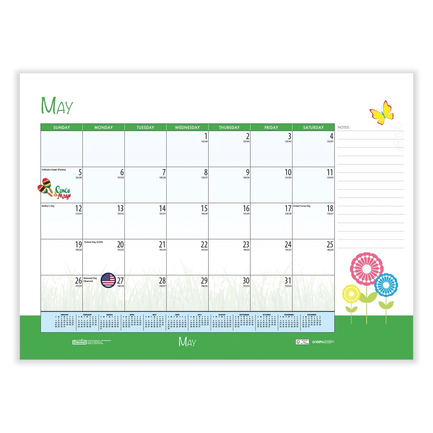 House of Doolittle™ Recycled Desk Pad Calendar, Illustrated Seasons Artwork, 22 x 17, Black Binding/Corners,12-Month (Jan to Dec): 2025