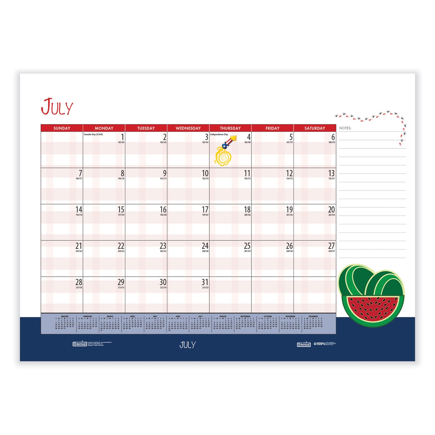 House of Doolittle™ Recycled Desk Pad Calendar, Illustrated Seasons Artwork, 22 x 17, Black Binding/Corners,12-Month (Jan to Dec): 2025