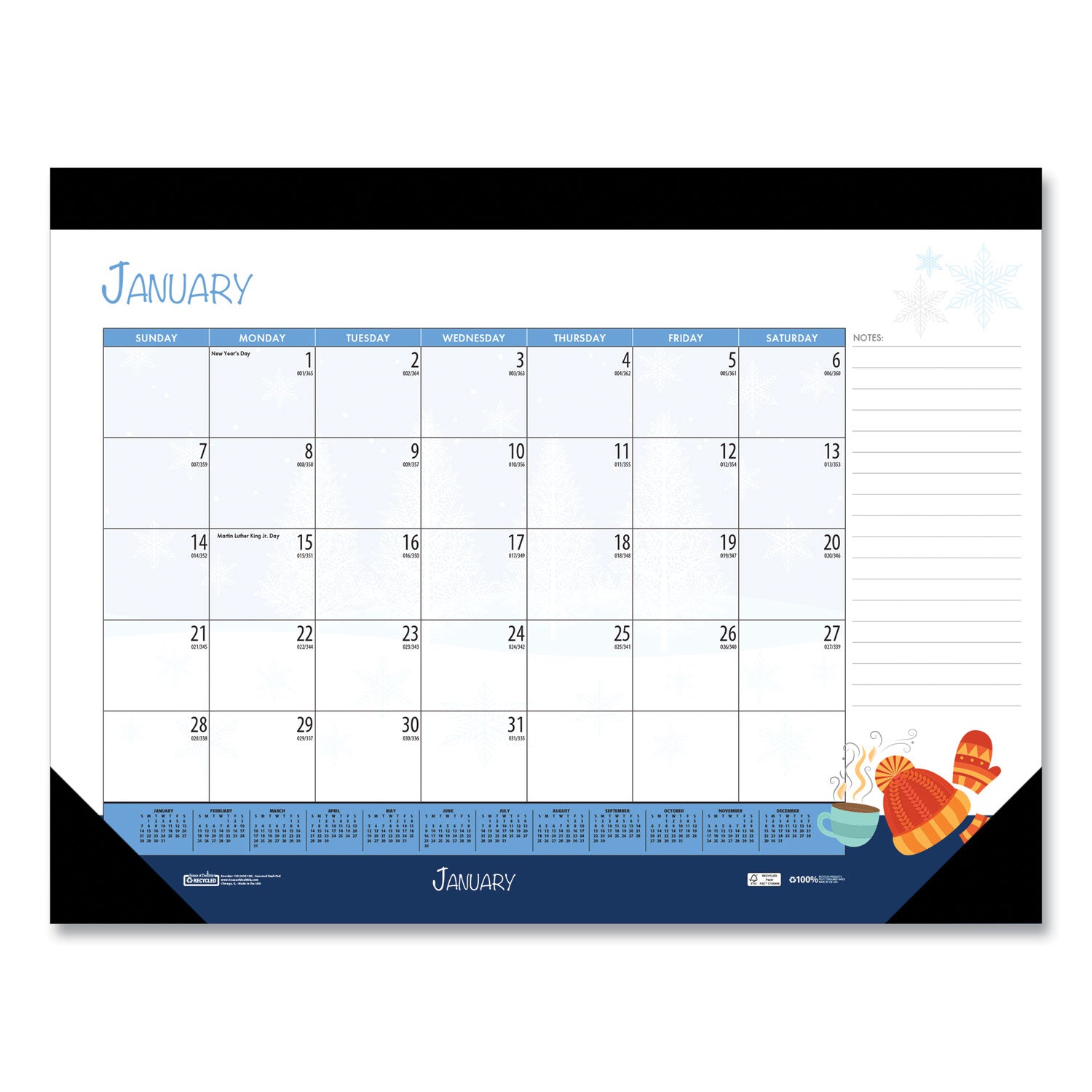House of Doolittle™ Recycled Desk Pad Calendar, Illustrated Seasons Artwork, 22 x 17, Black Binding/Corners,12-Month (Jan to Dec): 2025