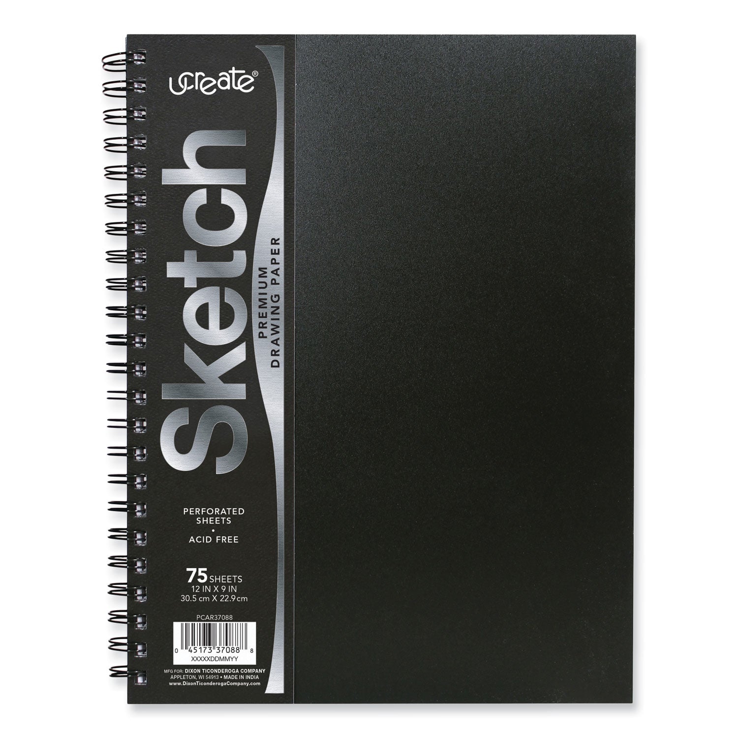 Pacon® UCreate Poly Cover Sketch Book, 43 lb Cover Paper Stock, Black Cover, 75 Sheets per Book, 12 x 9 Sheets