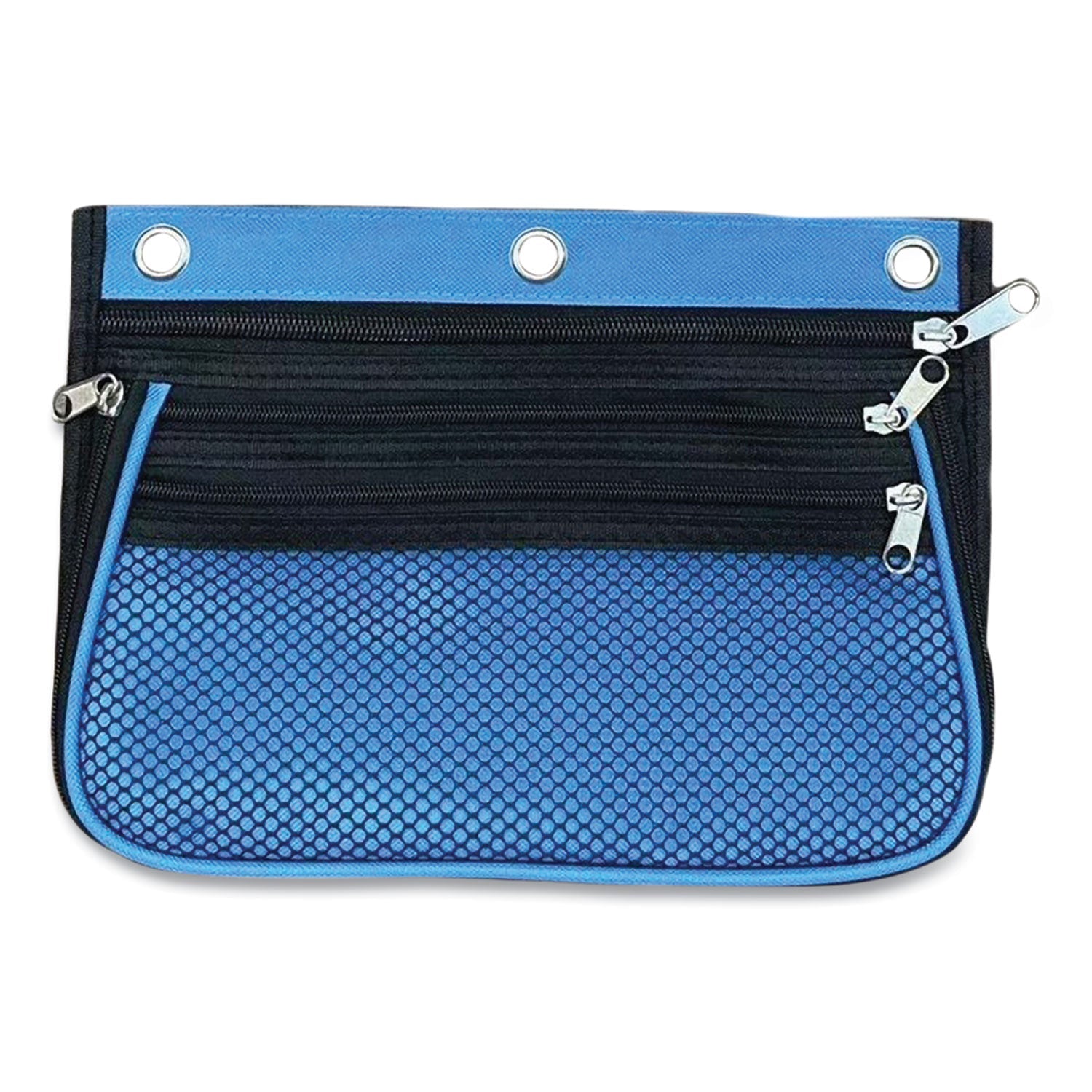 Charles Leonard® Three-Pocket Binder-Insertable Expandable Pencil Pouch, 3 Compartments, 3-Hole Punched, 10.25" x 7.5", Assorted, 3/Pack