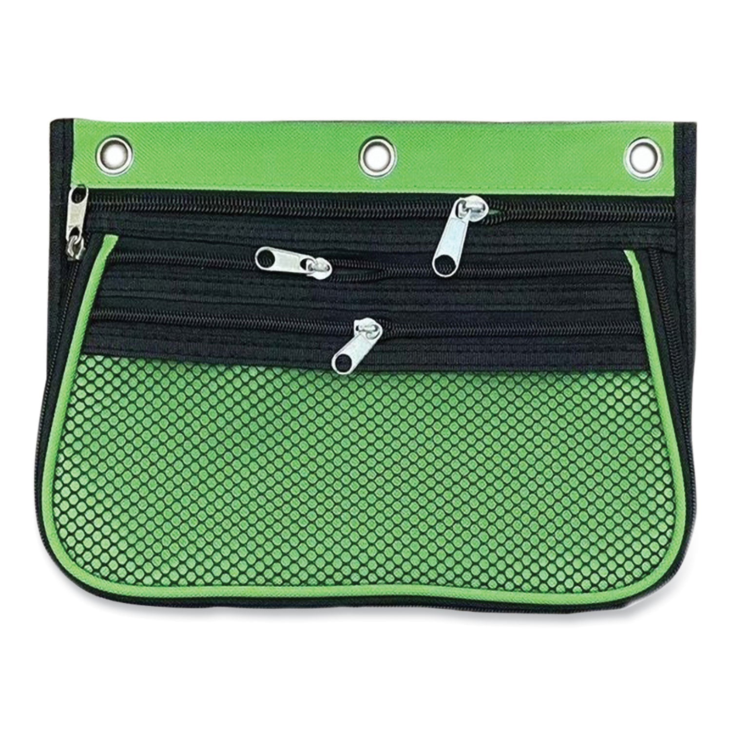 Charles Leonard® Three-Pocket Binder-Insertable Expandable Pencil Pouch, 3 Compartments, 3-Hole Punched, 10.25" x 7.5", Assorted, 3/Pack