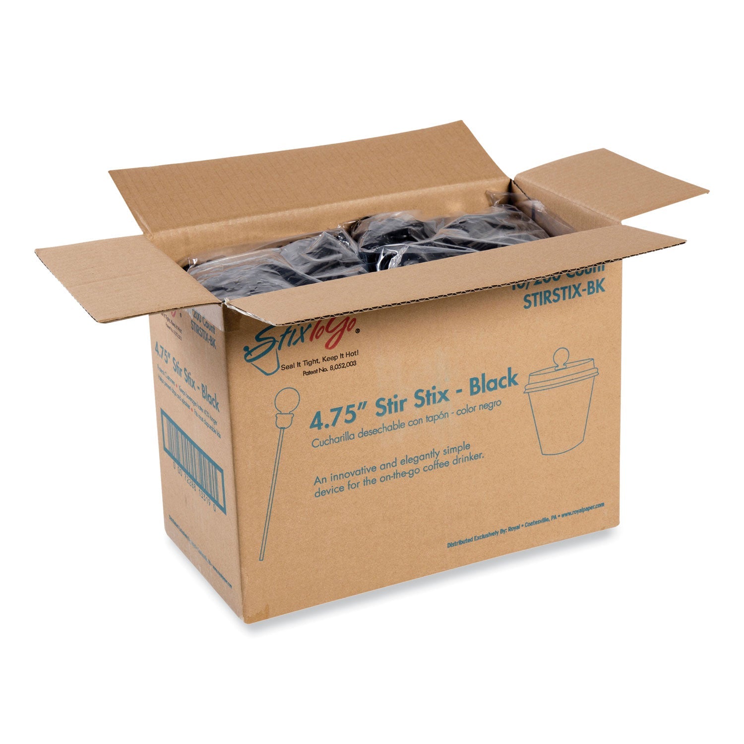 AmerCareRoyal® Beverage Plugs, 4.75", Black 2,000/Carton