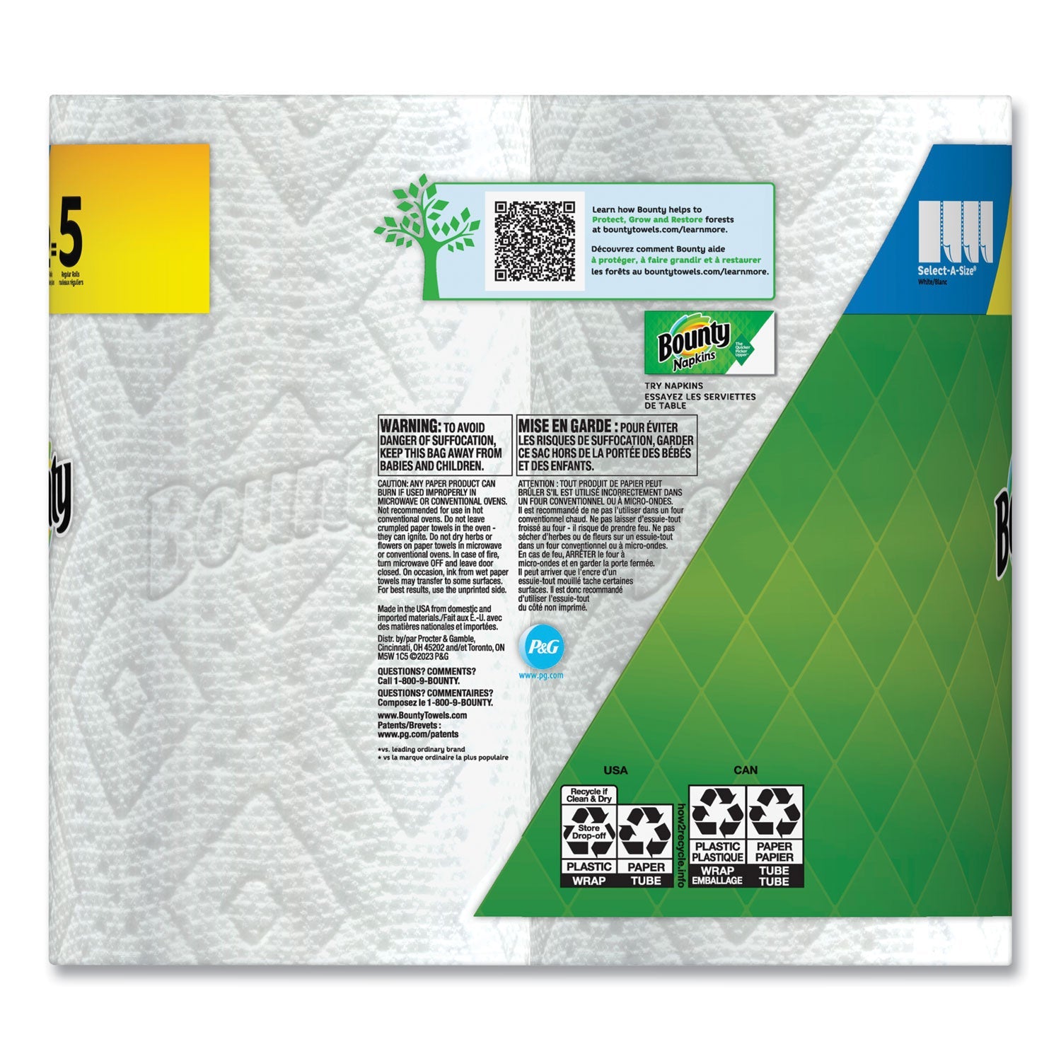 Bounty® Select-a-Size Kitchen Roll Paper Towels, 2-Ply, White, 6 x 11, 113 Sheets/Roll, 2 Double Plus Rolls/Pack, 4 Packs/Carton