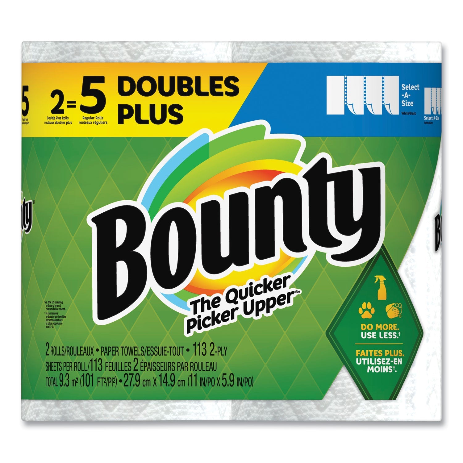 Bounty® Select-a-Size Kitchen Roll Paper Towels, 2-Ply, White, 6 x 11, 113 Sheets/Roll, 2 Double Plus Rolls/Pack, 4 Packs/Carton