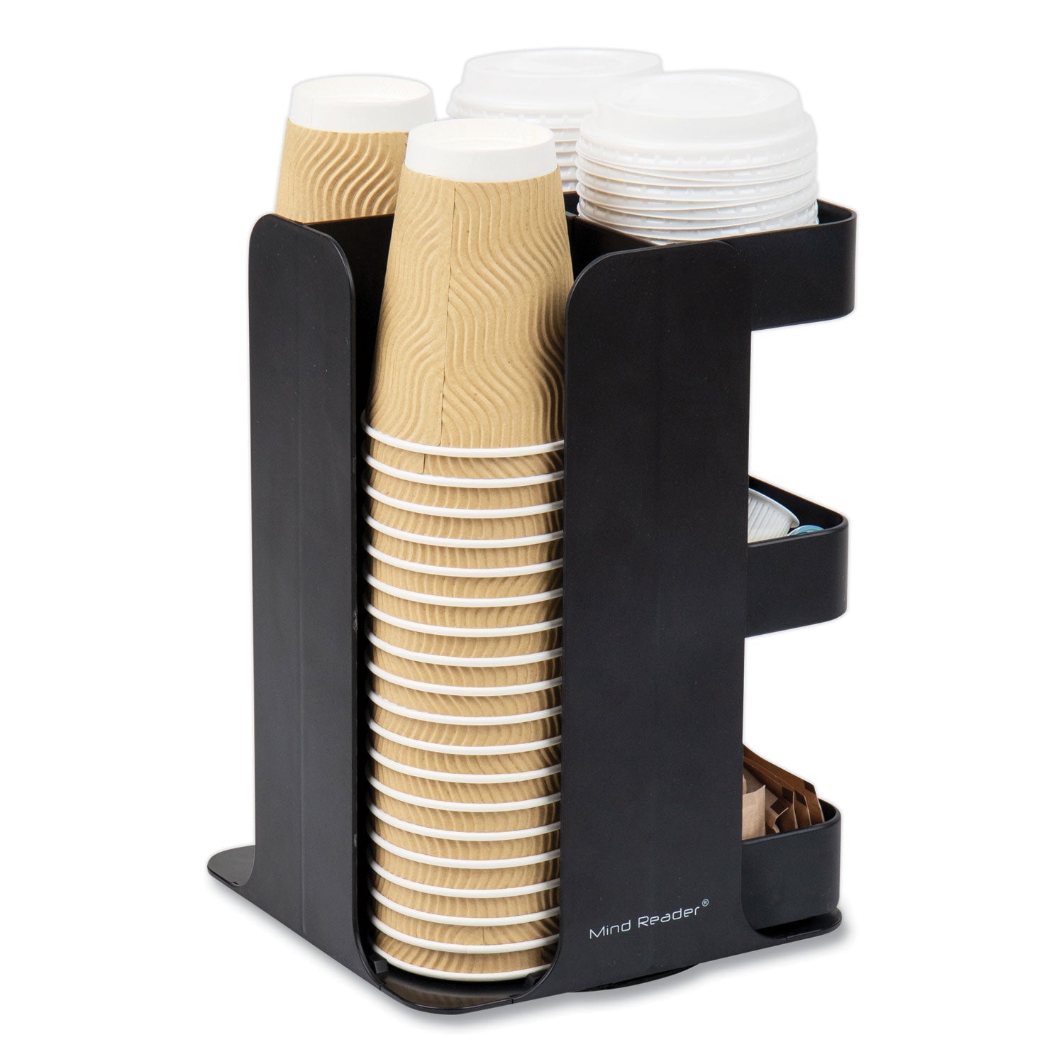 Mind Reader Anchor Collection 8-Compartment Coffee Cup, Lid, and Condiment Carousel Countertop Organizer, 8 x 8 x 12, Black - Bloom Skins