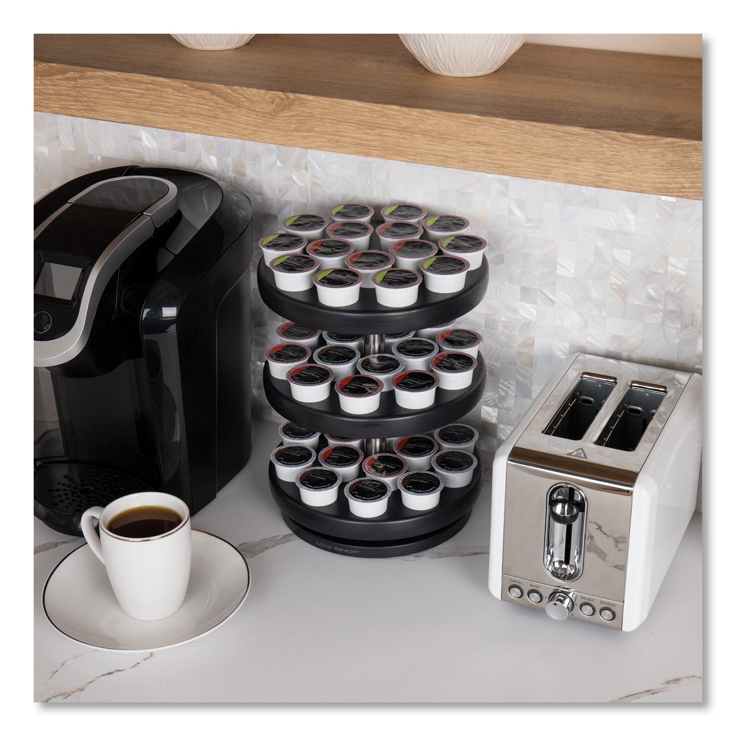 Mind Reader Anchor Collection 3-Tier Single Serve Pod Carousel Countertop Organizer, 9.5 x 9.5 x 11.75, Black - Bloom Skins