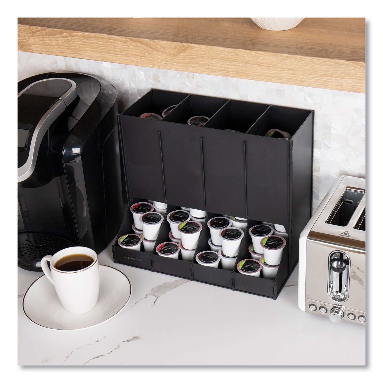 Mind Reader Anchor Collection 4-Compartment Single Serve Pod Countertop Dispenser, 14.25 x 9 x 12.15, Black - Bloom Skins