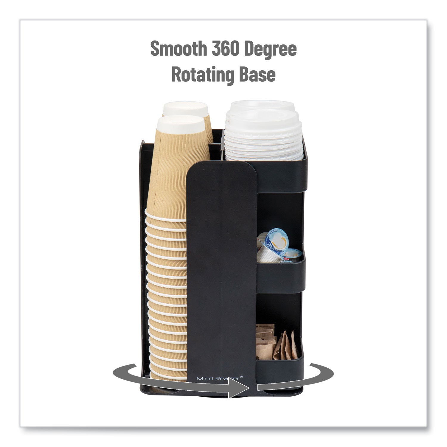 Mind Reader Anchor Collection 8-Compartment Coffee Cup, Lid, and Condiment Carousel Countertop Organizer, 8 x 8 x 12, Black - Bloom Skins