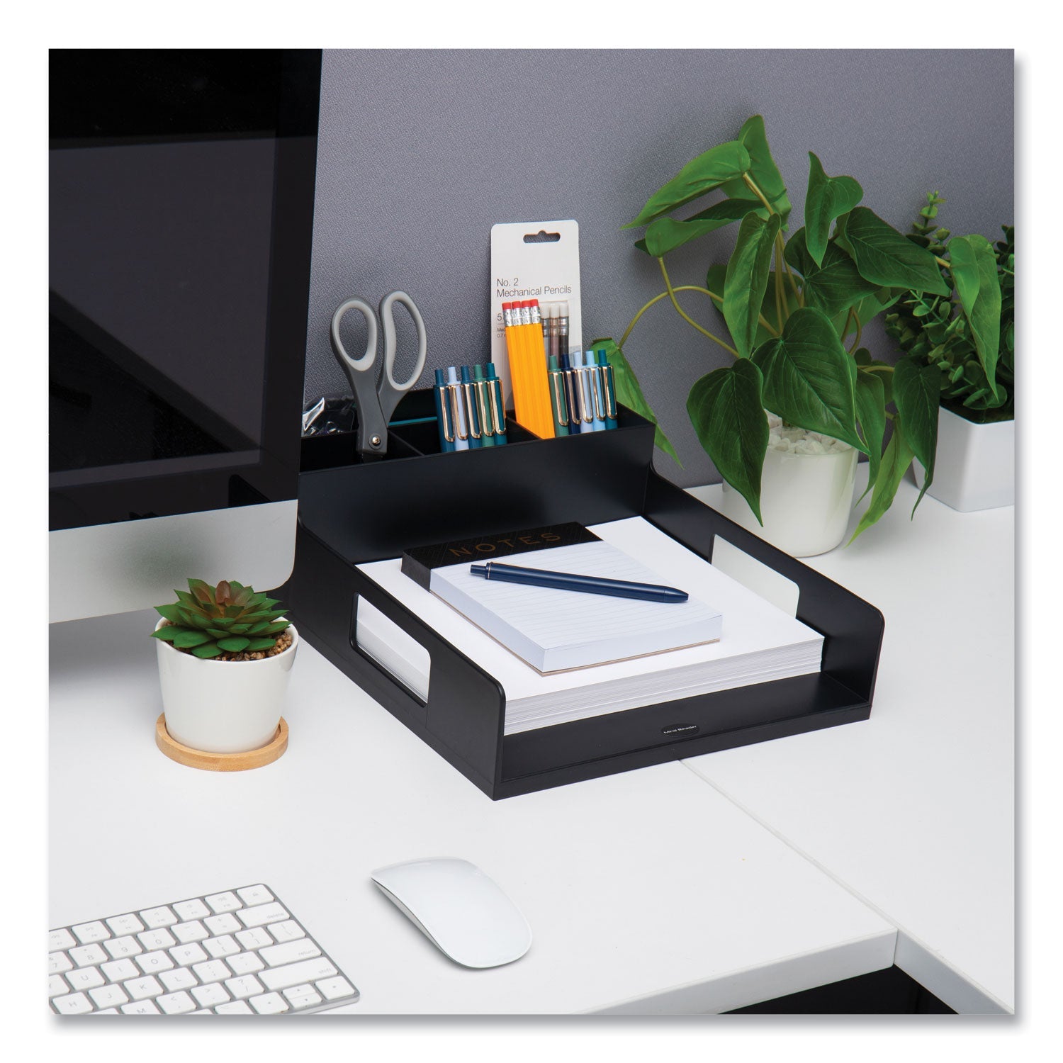 Mind Reader Network Collection Utensil, Napkin and Plate Countertop Organizer, 15.2 x 11.5 x 4.45, Plastic, Black - Bloom Skins