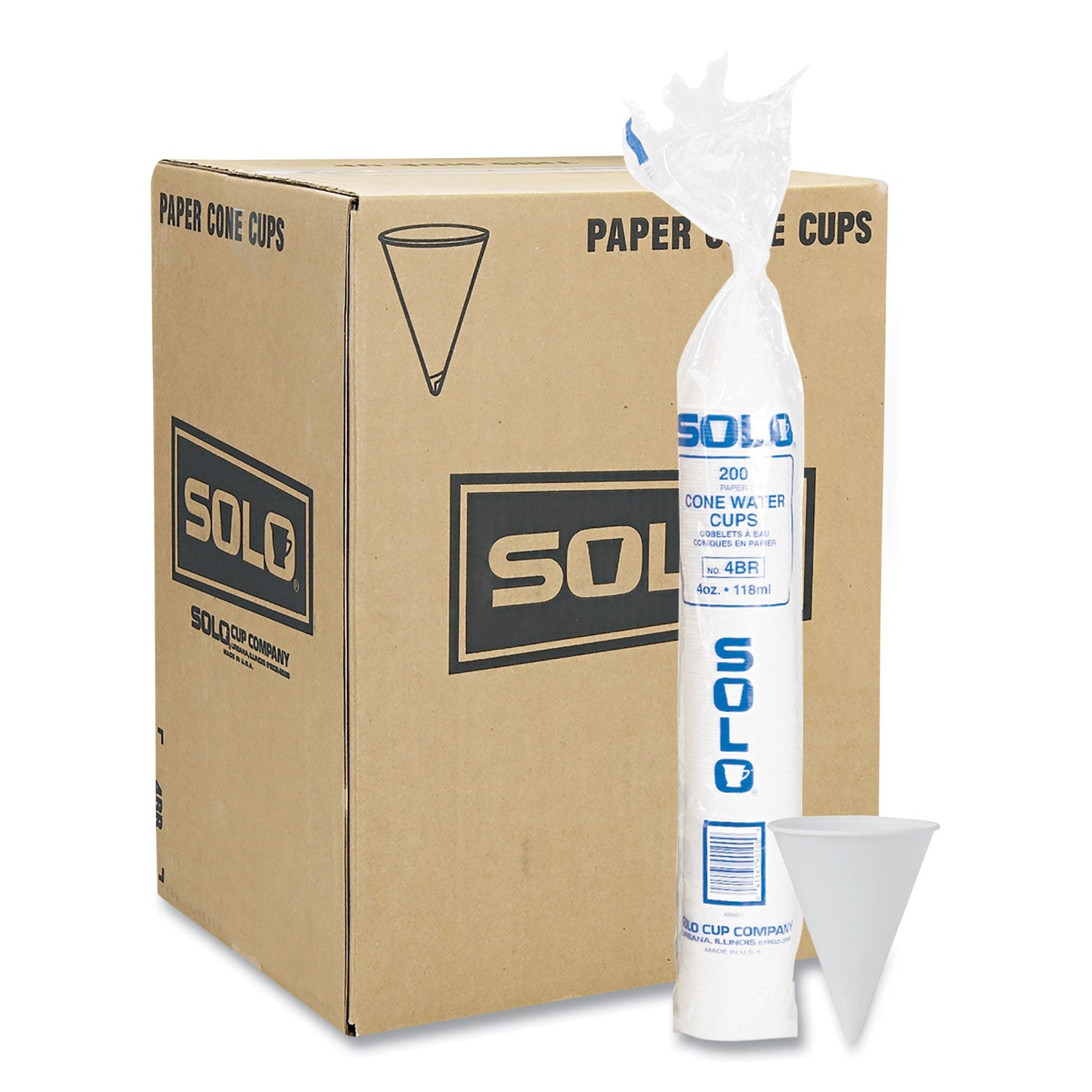 SOLO® Cone Water Cups, 4 oz, Paper, White, 200/Bag, 25 Bags/Carton