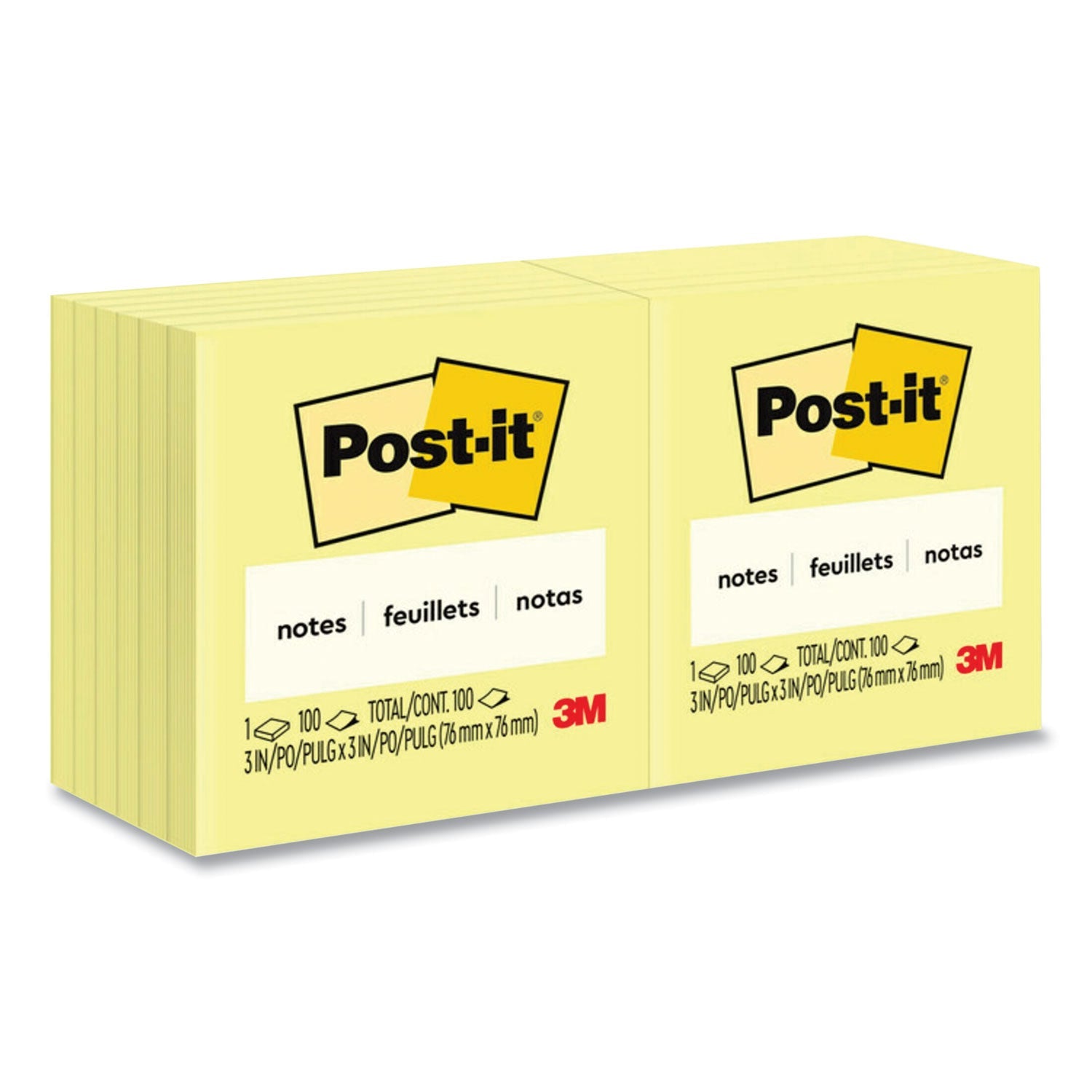Post-it® Notes Original Pads in Canary Yellow, 3" x 3", 100 Sheets/Pad, 12 Pads/Pack