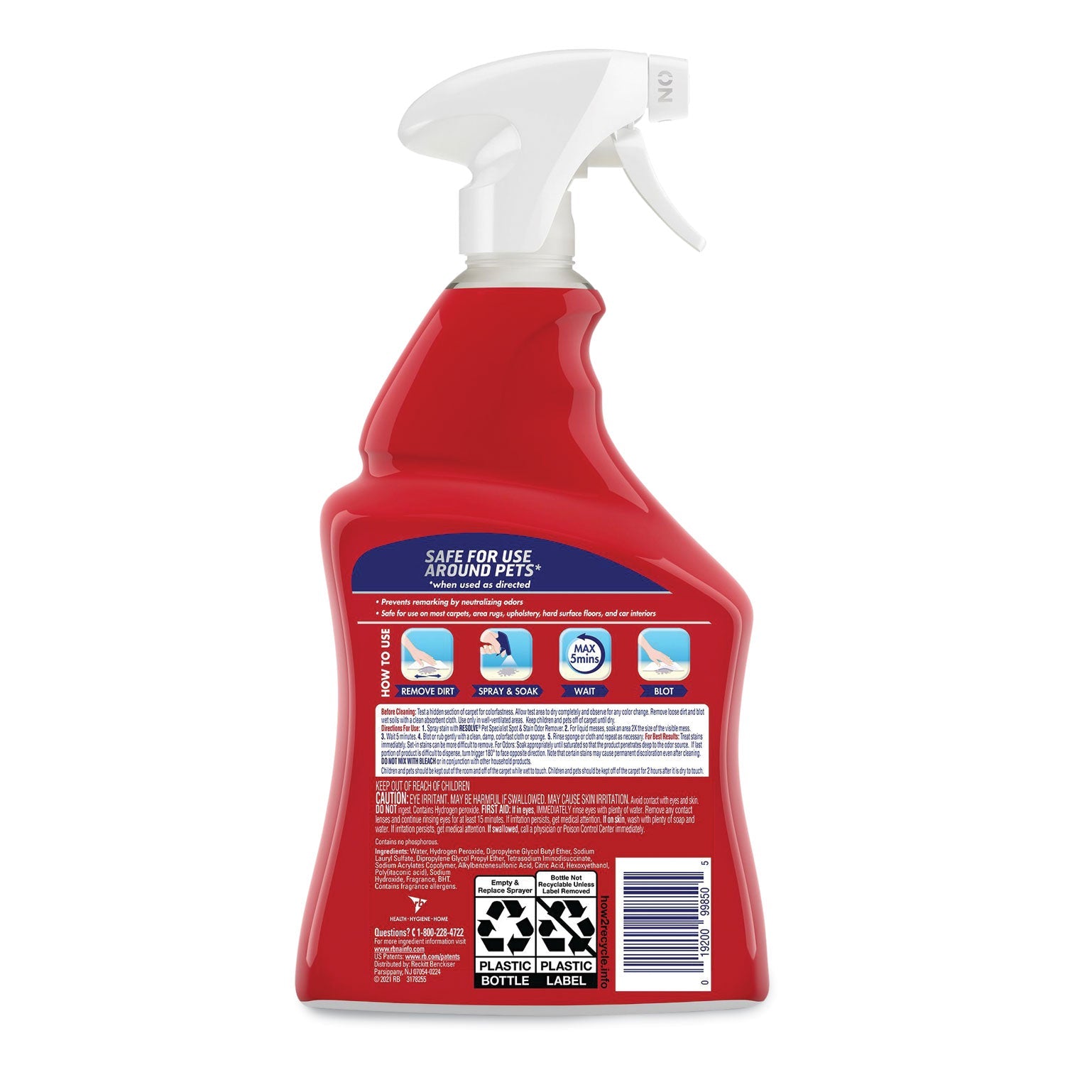 RESOLVE® Pet Specialist Stain and Odor Remover, Citrus, 32 oz Trigger Spray Bottle, 12/Carton