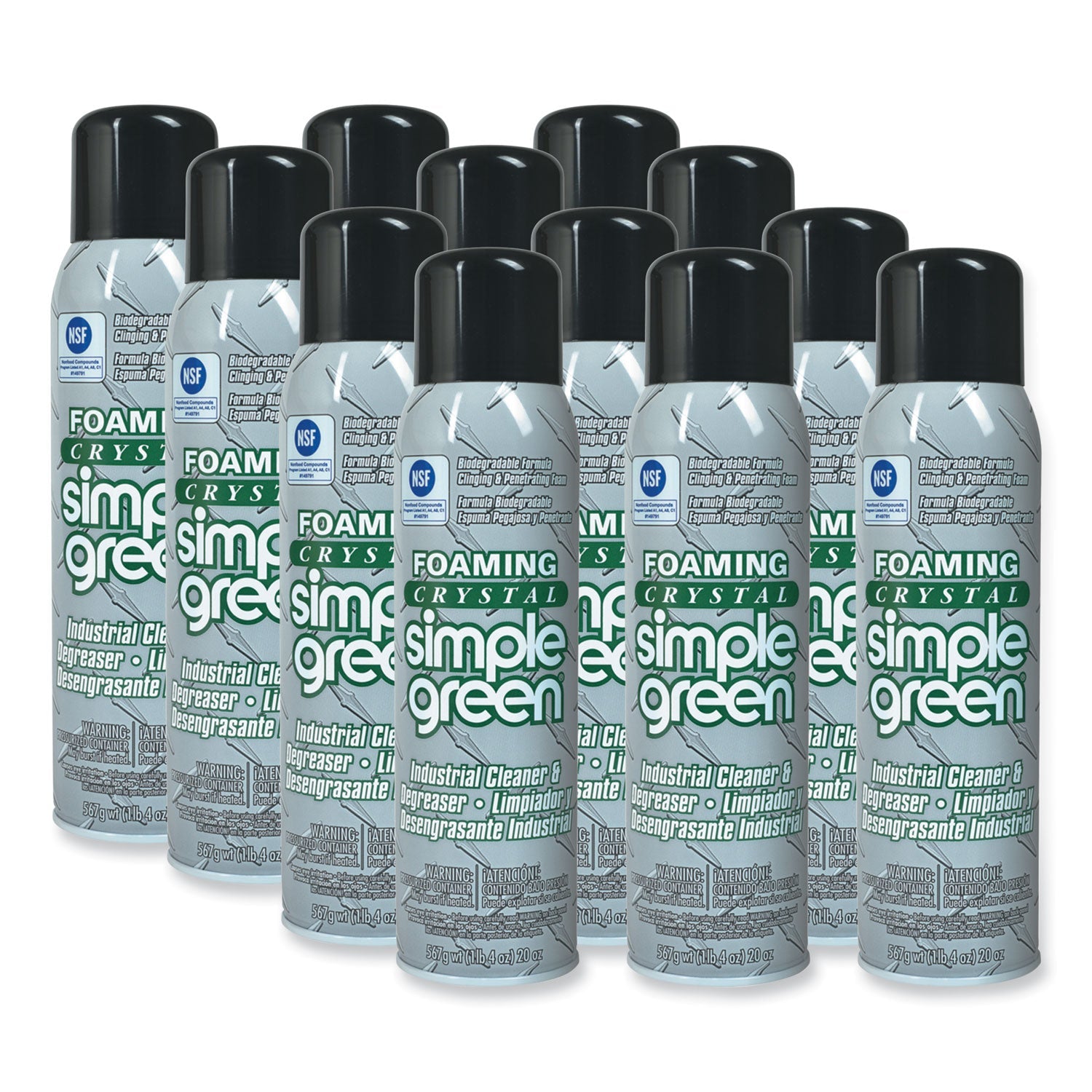 Simple Green® Foaming Crystal Industrial Cleaner and Degreaser, 20 oz Aerosol Can, 12/Carton