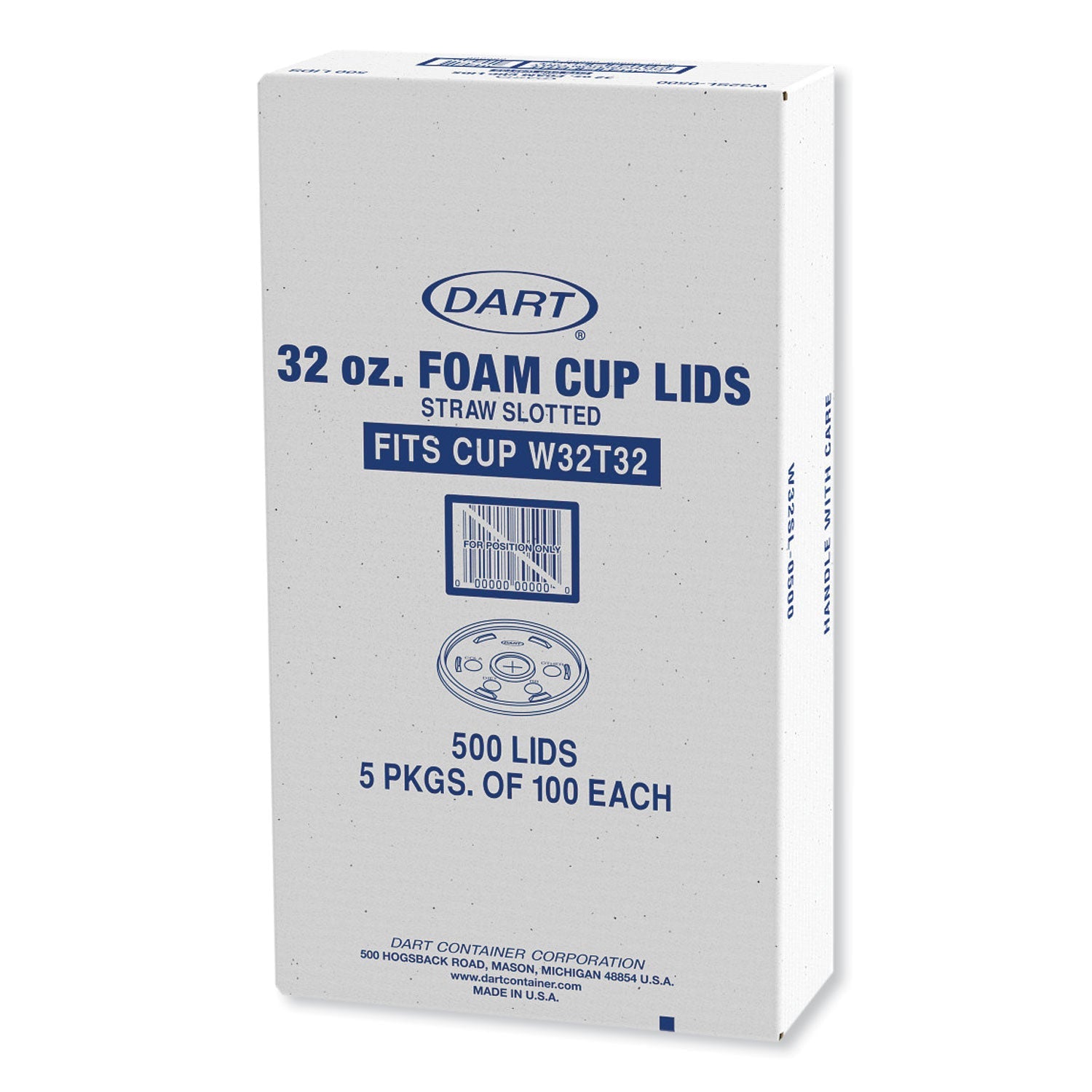 Dart® Lids for Foam Cups and Containers, Fits 32 oz/44 oz Hot Cups, Plastic, Translucent, 500/Carton