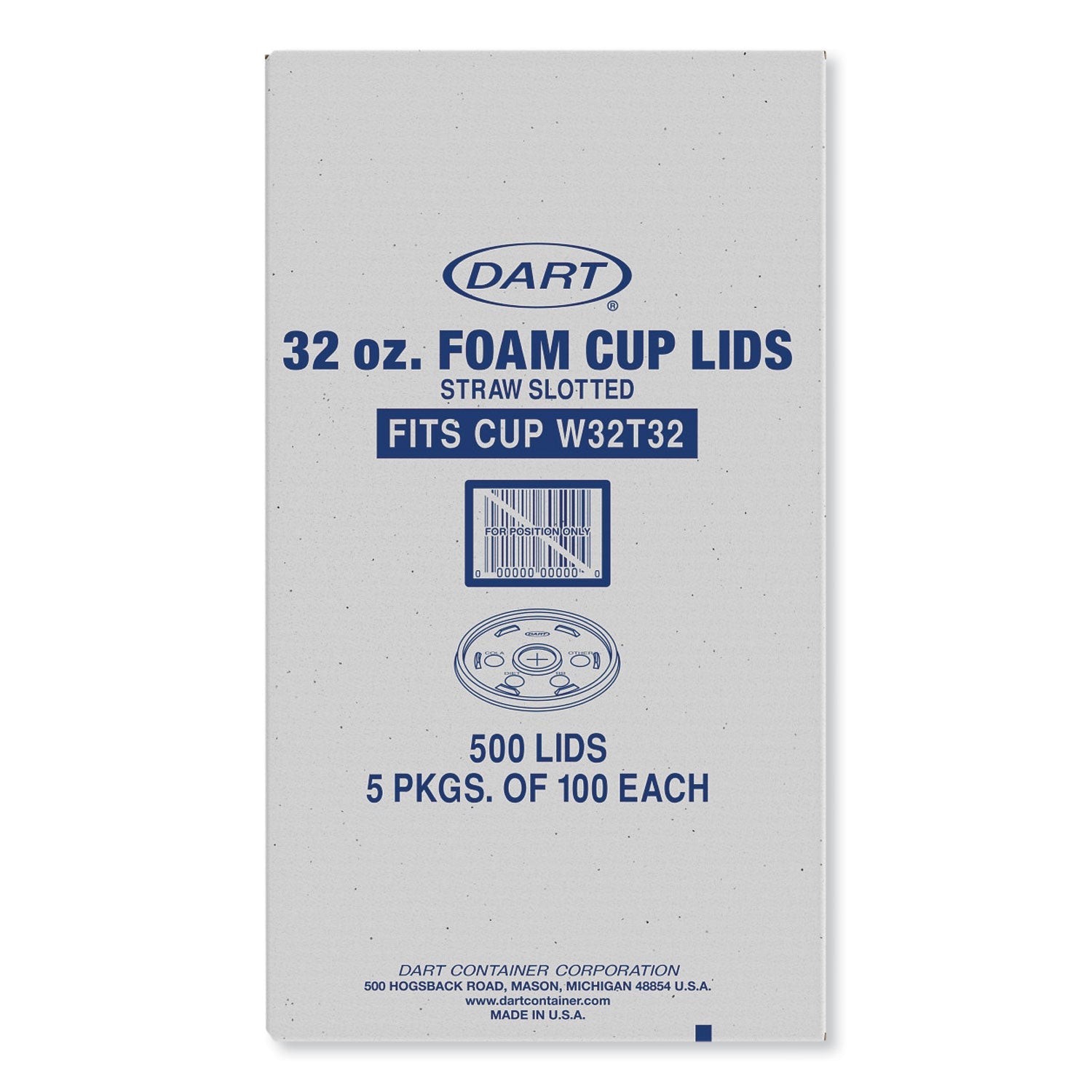 Dart® Lids for Foam Cups and Containers, Fits 32 oz/44 oz Hot Cups, Plastic, Translucent, 500/Carton