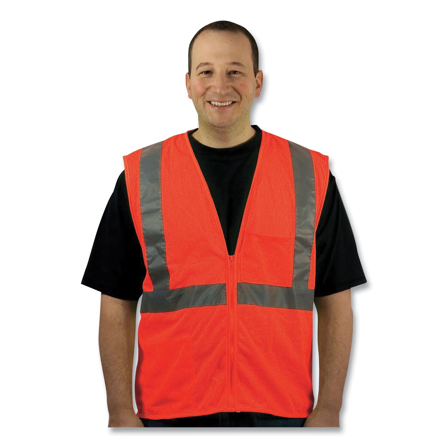 PIP ANSI Class 2 Two-Pocket Zipper Mesh Safety Vest, Polyester Mesh, 2X-Large, Orange