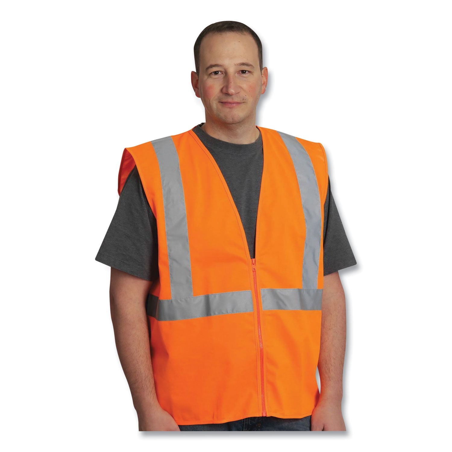 PIP ANSI Class 2 Two-Pocket Zipper Mesh Safety Vest, Polyester Mesh, 2X-Large, Orange