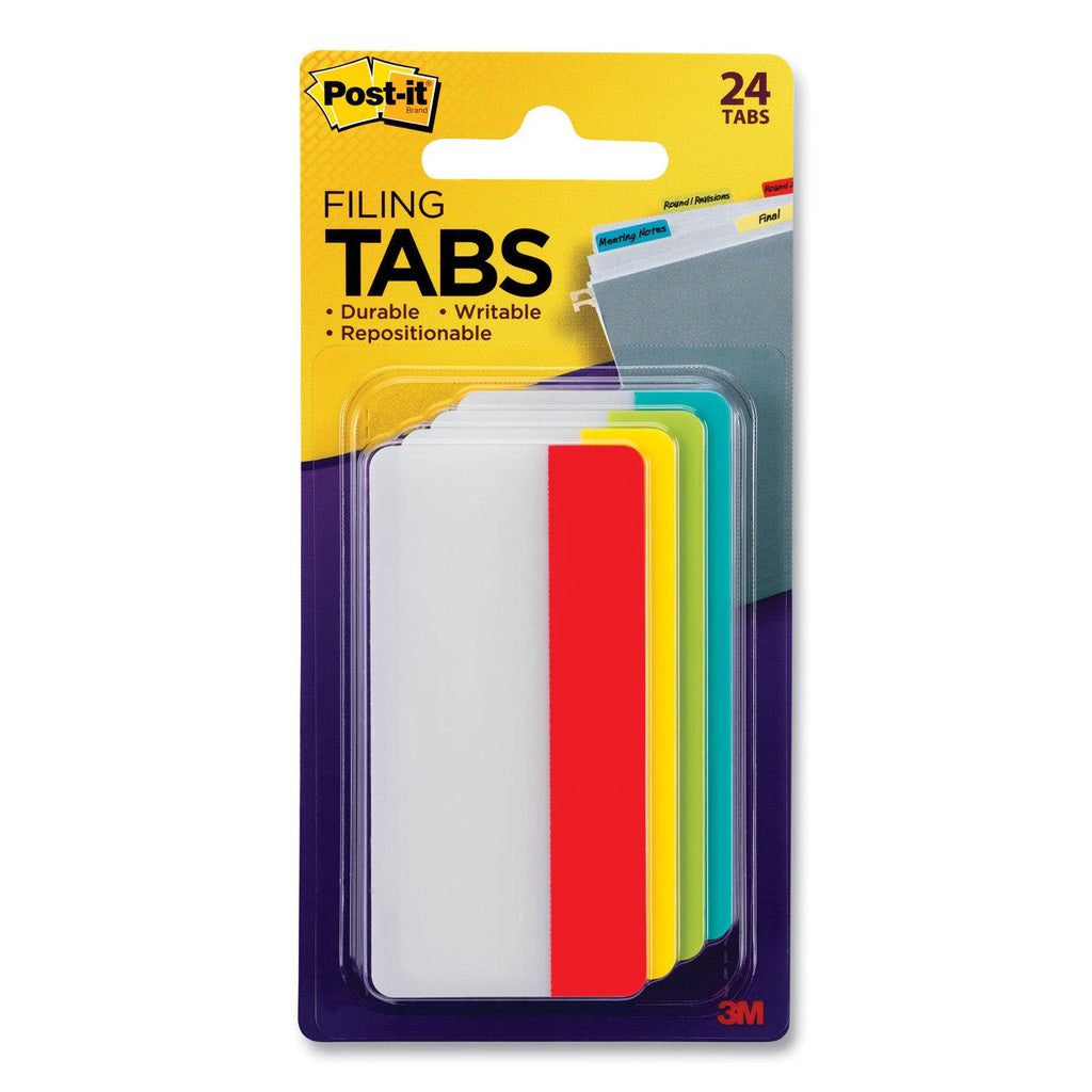 Post-it® Tabs Solid Color Tabs, 1/3-Cut, Assorted Colors, 3" Wide, 24/
