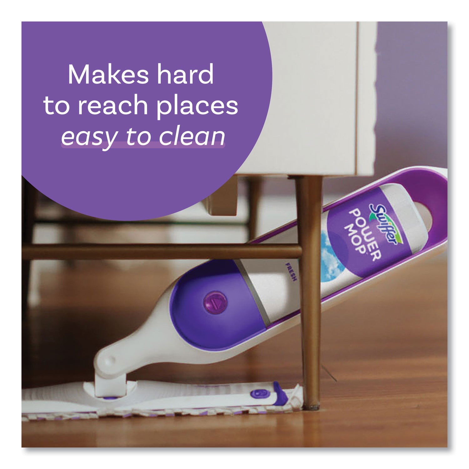Swiffer® PowerMop Starter Kit, 15.4 x 5.3 White/Purple Cloth Head, 26" Silver Aluminum Handle
