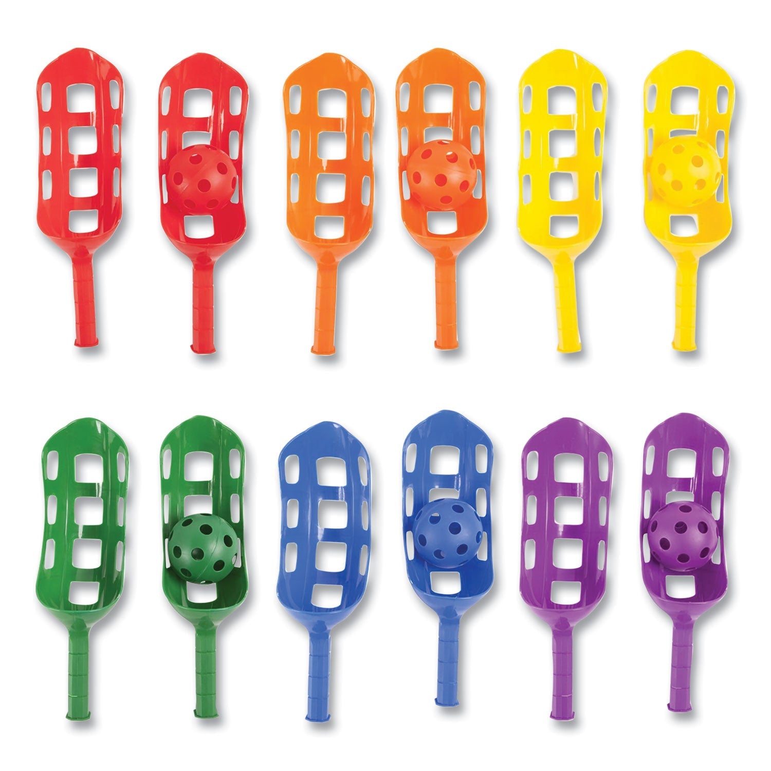 Champion Sports Scoop Ball Set, Plastic, Assorted Colors, 2 Scoops,1 Ball/set, 6/set