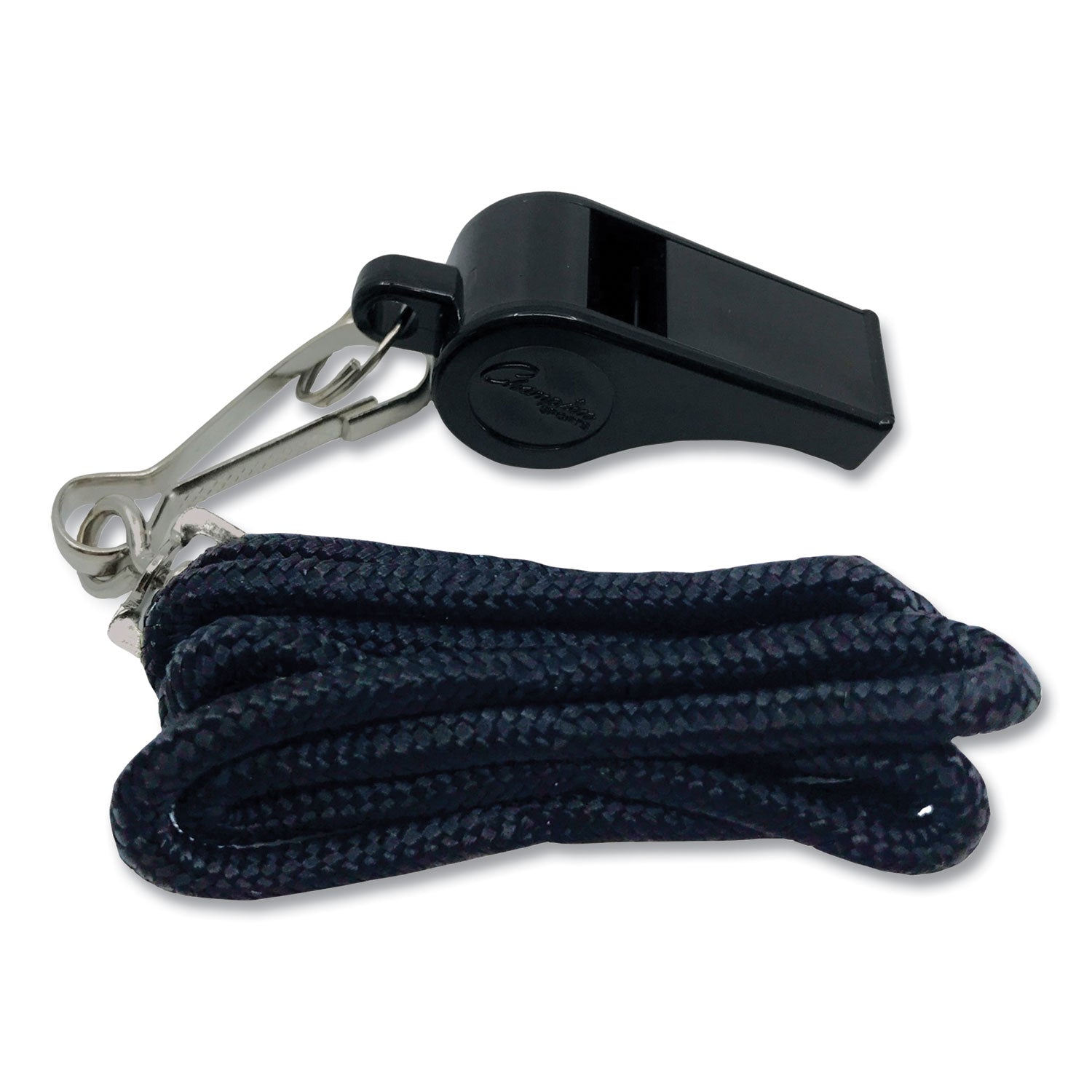 Champion Sports Sports Whistle With Black Nylon Lanyard, Plastic, Black, Dozen