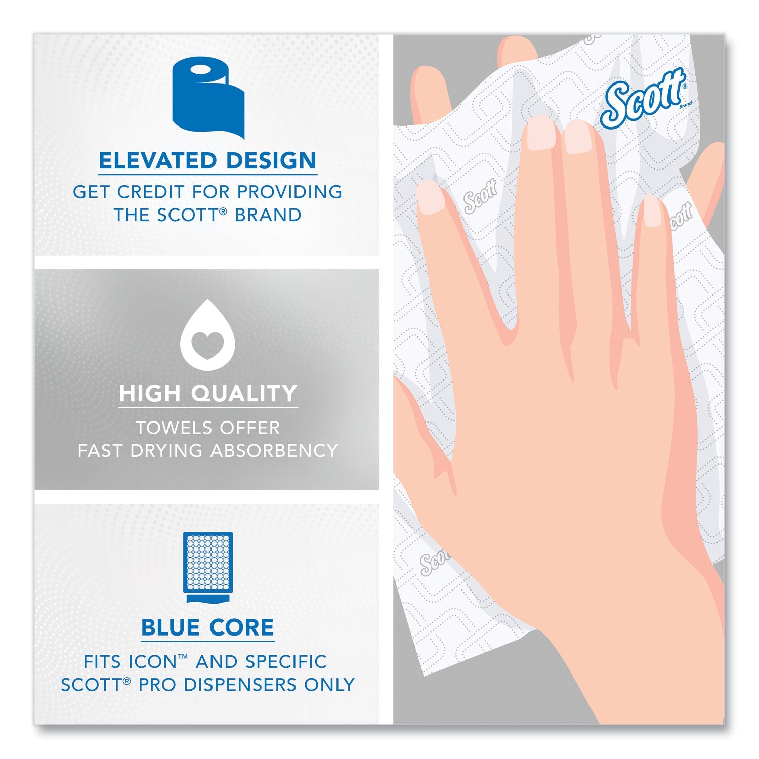 Scott® Pro Hard Roll Paper Towels with Elevated Scott Design for Scott Pro Dispenser, Blue Core Only, 1-Ply, 1,150 ft, 6 Rolls/CT