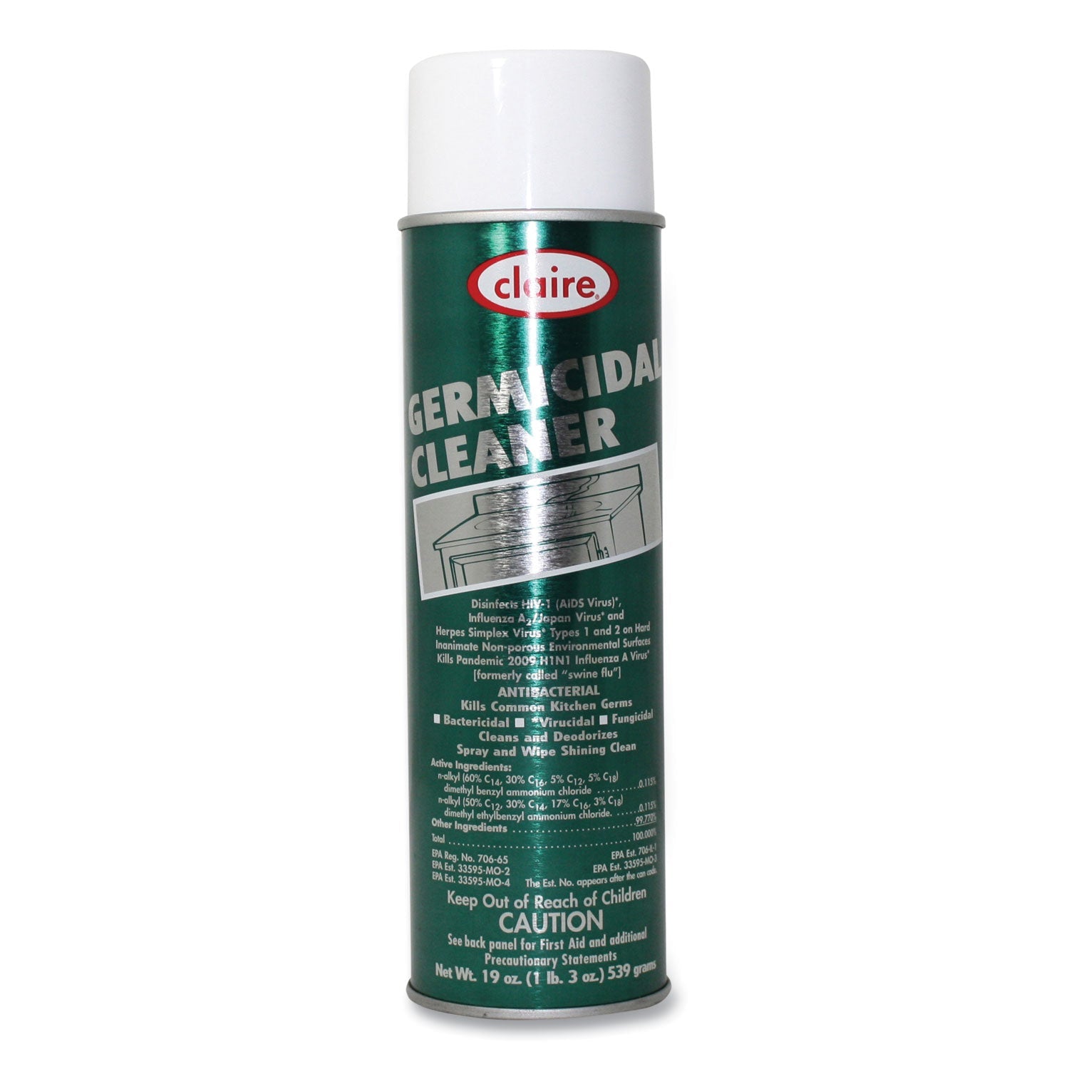 Claire® Germicidal Cleaner, Floral Scent, 19 oz Aerosol Spray, Dozen