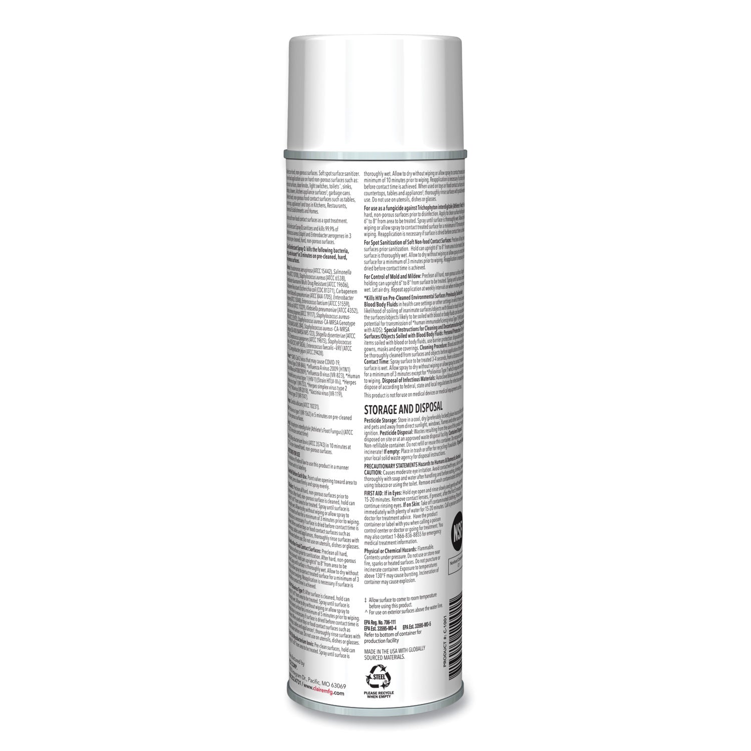 Claire® Spray Q Disinfectant, Country Fresh Scent, 17 oz Aerosol Spray, Dozen