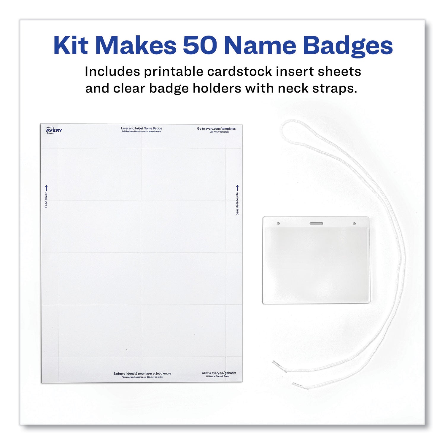 Avery® Necklace-Style Badge Holder W/laser/inkjet Insert, Top Load, 4 X 3, We, 100/box