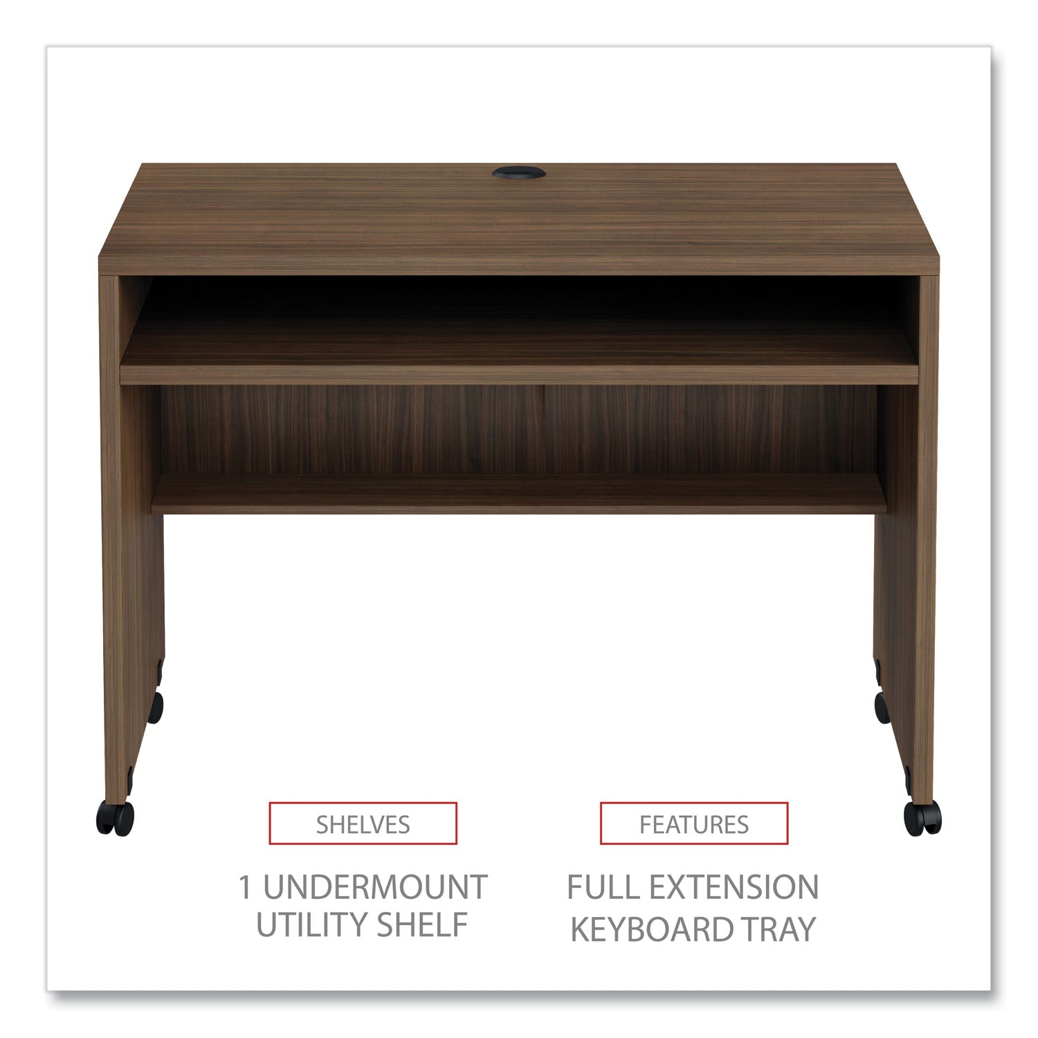 Alera® Alera Valencia Series Mobile Workstation Desk, 41.38" X 23.63" X 30", Modern Walnut