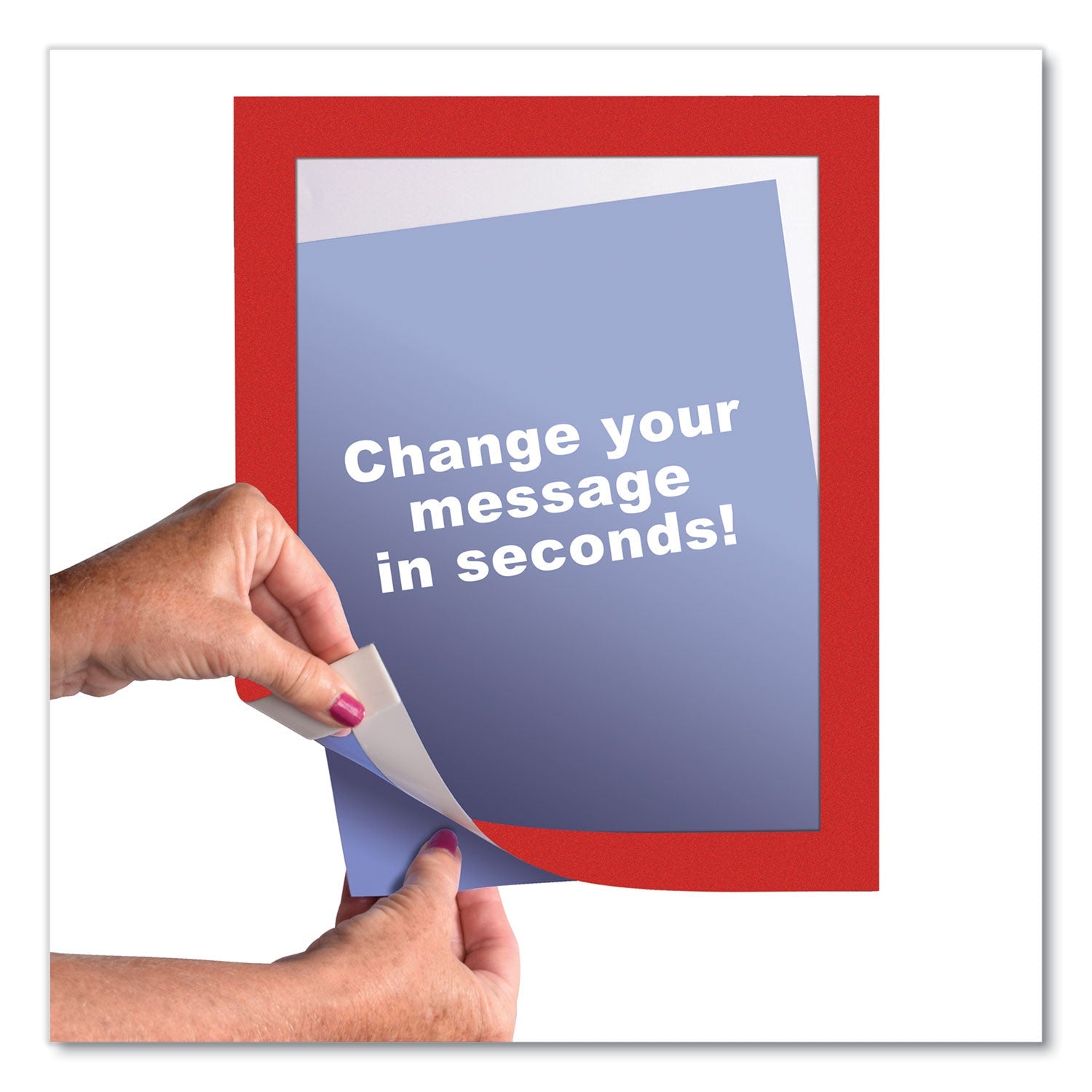 deflecto® Self-Adhesive Sign Holders, 8.5 x 11 Insert, Clear with Red Border Frame, 2/Pack