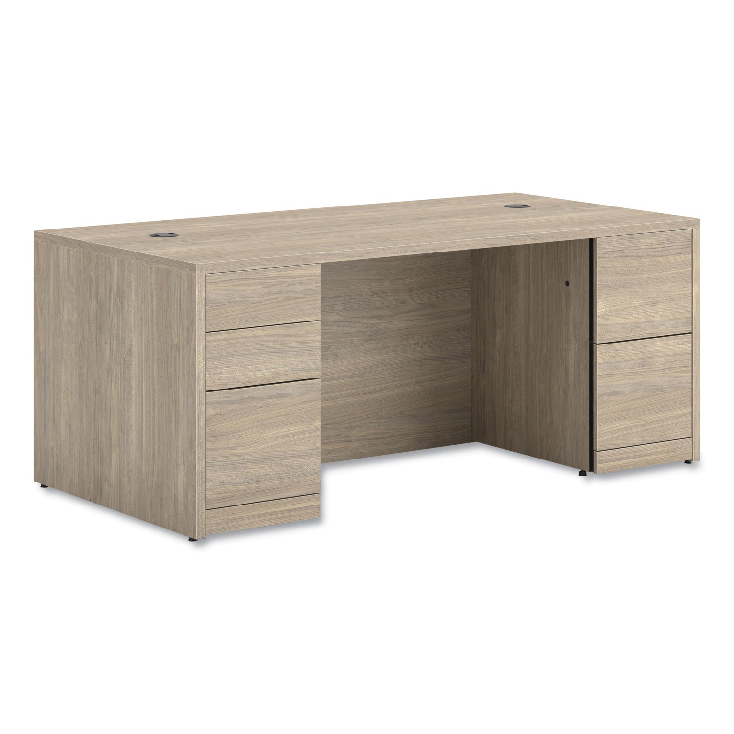 HON® 10500 Series Double Full-Height Pedestal Desk, Left: Box/Box/File, Right: File/File, 72" x 36" x 29.5", Kingswood Walnut