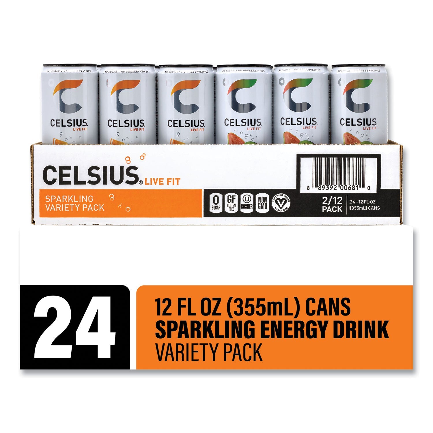 Celsius® Live Fit Variety Pack, Kiwi Guava and Orange, 12 oz Can, 24/Carton - Bloom Skins