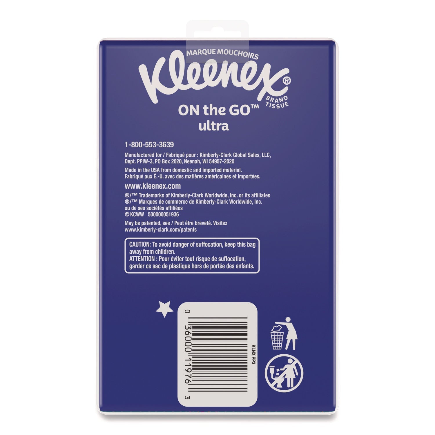 Kleenex® On The Go Packs Facial Tissues, 3-Ply, White, 10 Sheets/Pouch, 3 Pouches/Pack, 36 Packs/Carton