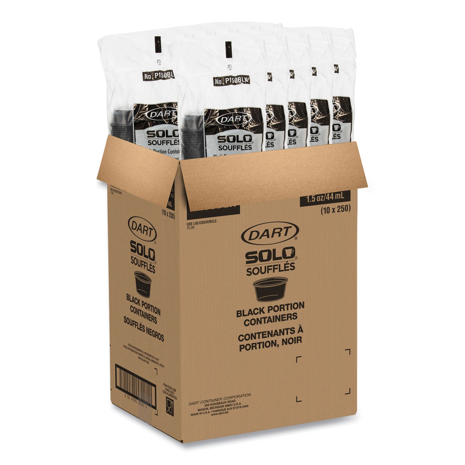 SOLO® Portion Containers, 1.5 oz, Plastic, Black, 250/Bag, 10 Bags/Carton