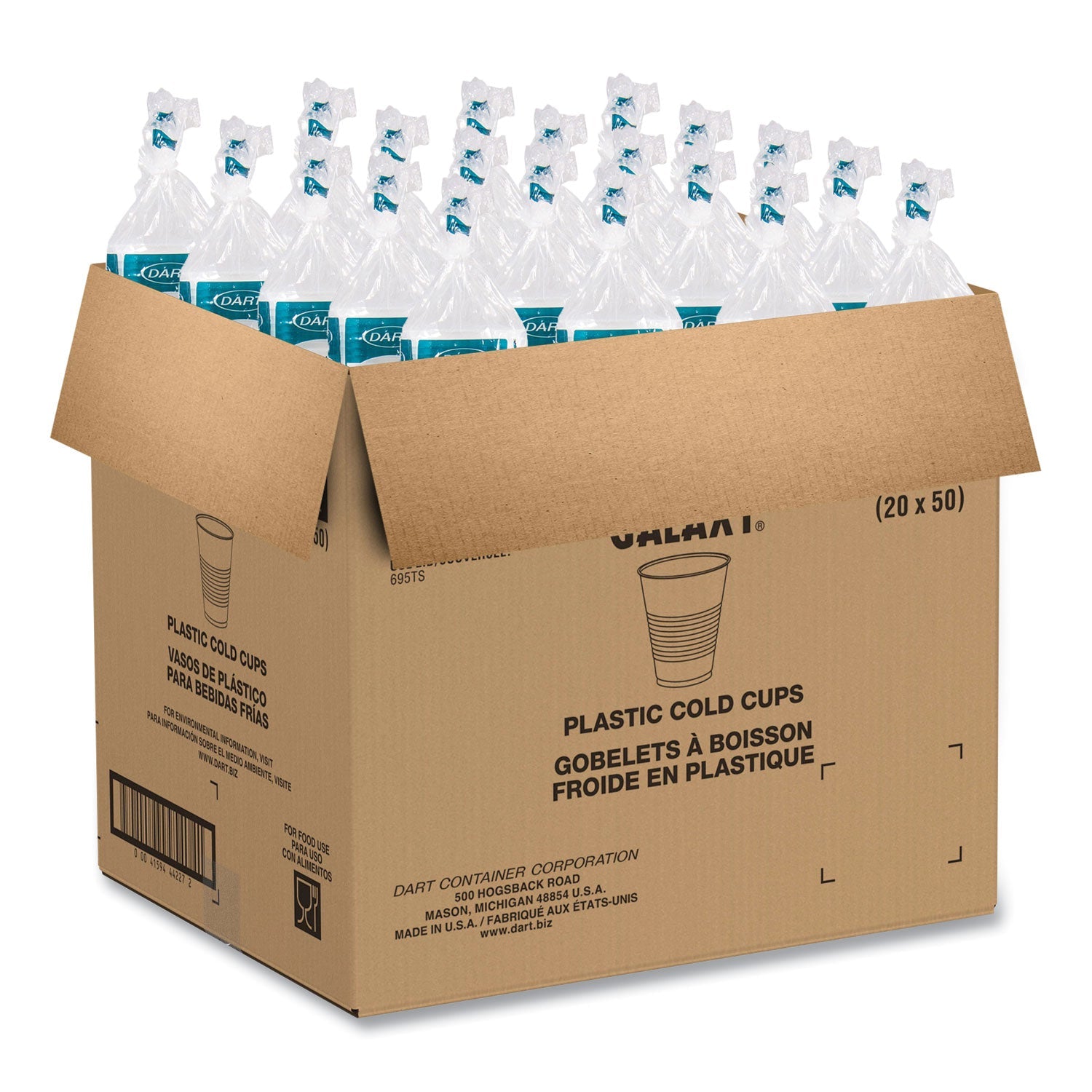 Dart® High-Impact Polystyrene Squat Cold Cups, 12 oz, Plastic, Translucent, 50/Sleeve, 20 Sleeves/Carton