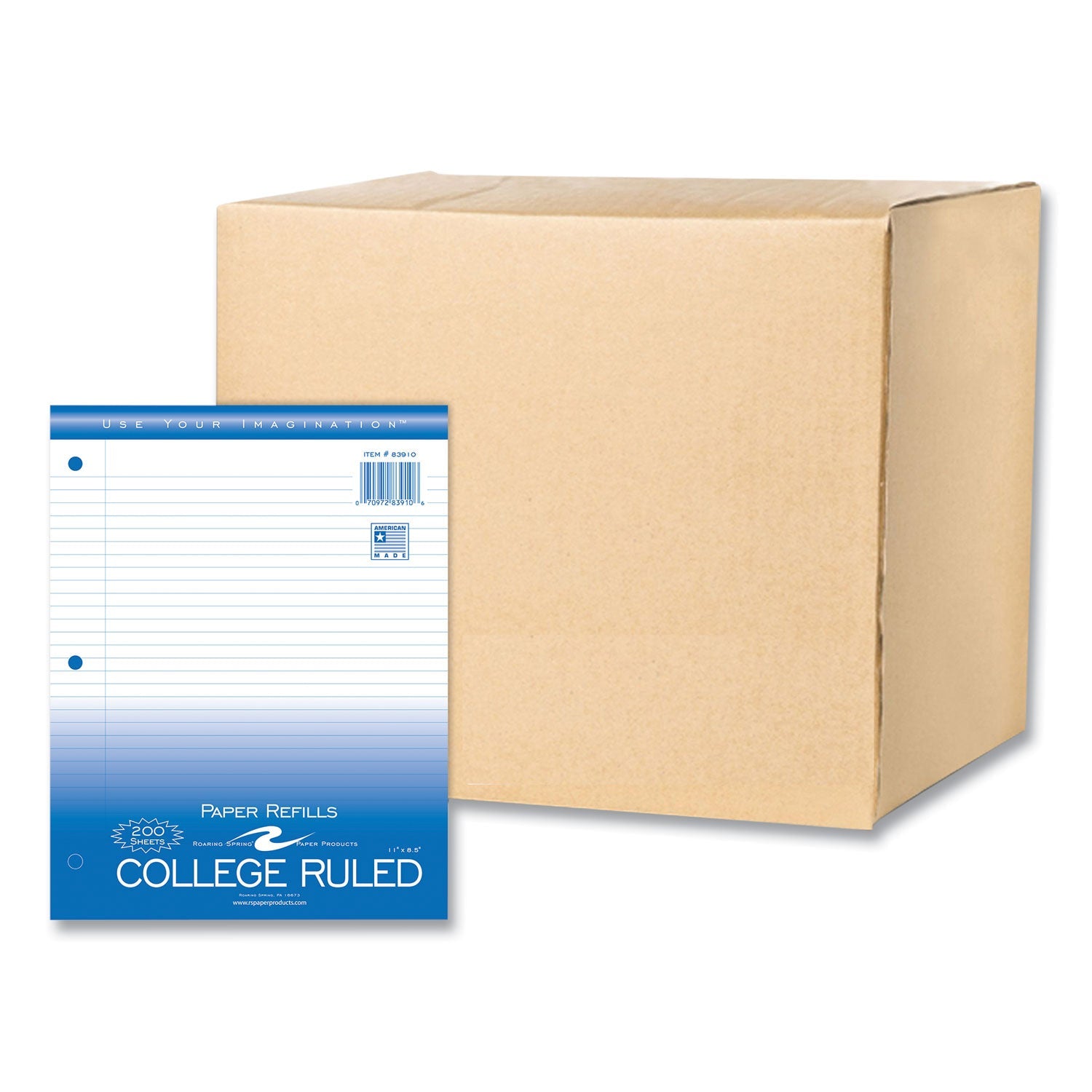 Roaring Spring® Loose Leaf Paper, 8.5 x 11, 3-Hole Punched, College Rule, White, 200 Sheets/Pack, 24 Packs/Carton - Bloom Skins