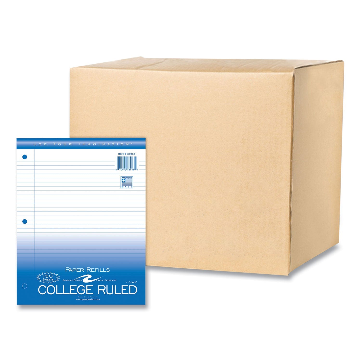 Roaring Spring® Loose Leaf Paper, 8.5 x 11, 3-Hole Punched, College Rule, White, 150 Sheets/Pack, 24 Packs/Carton - Bloom Skins