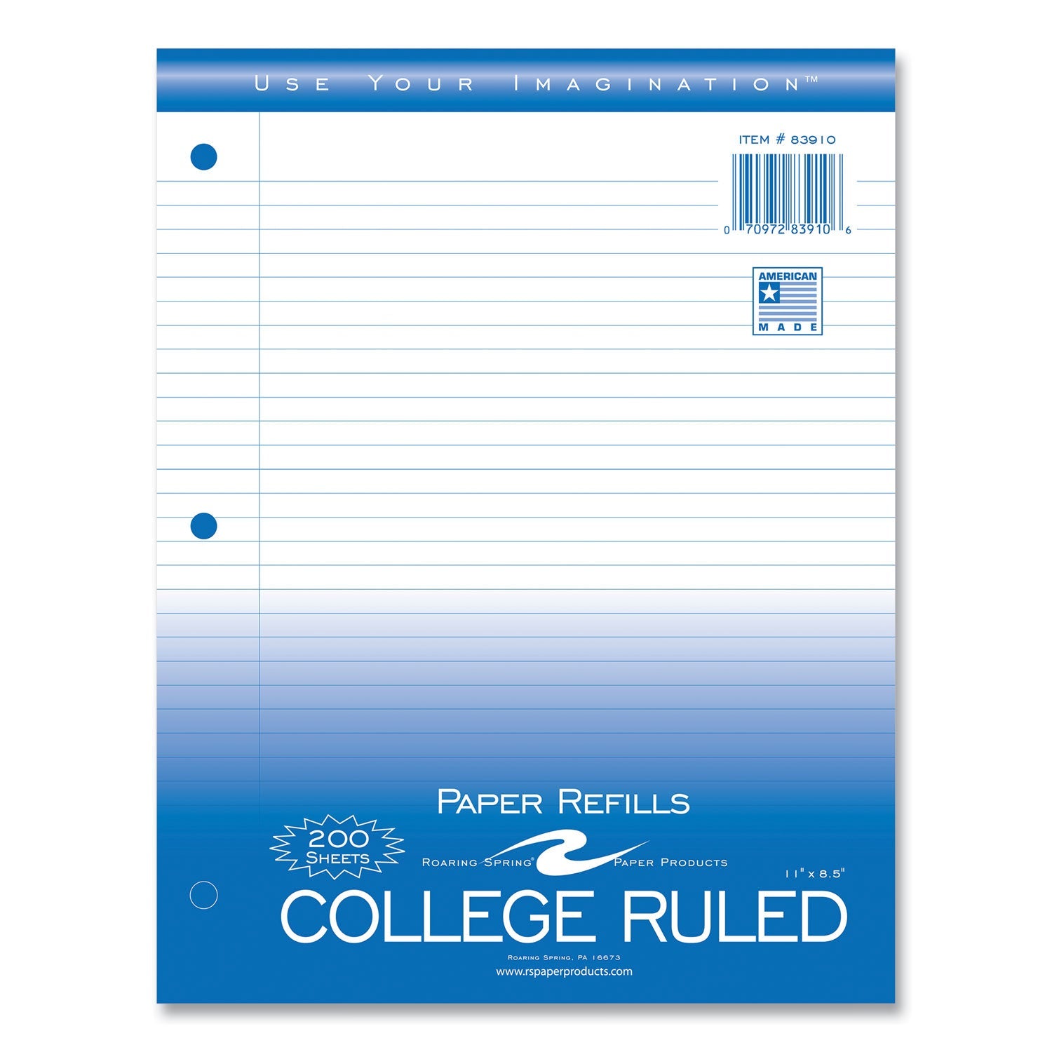 Roaring Spring® Loose Leaf Paper, 8.5 x 11, 3-Hole Punched, College Rule, White, 200 Sheets/Pack, 24 Packs/Carton - Bloom Skins