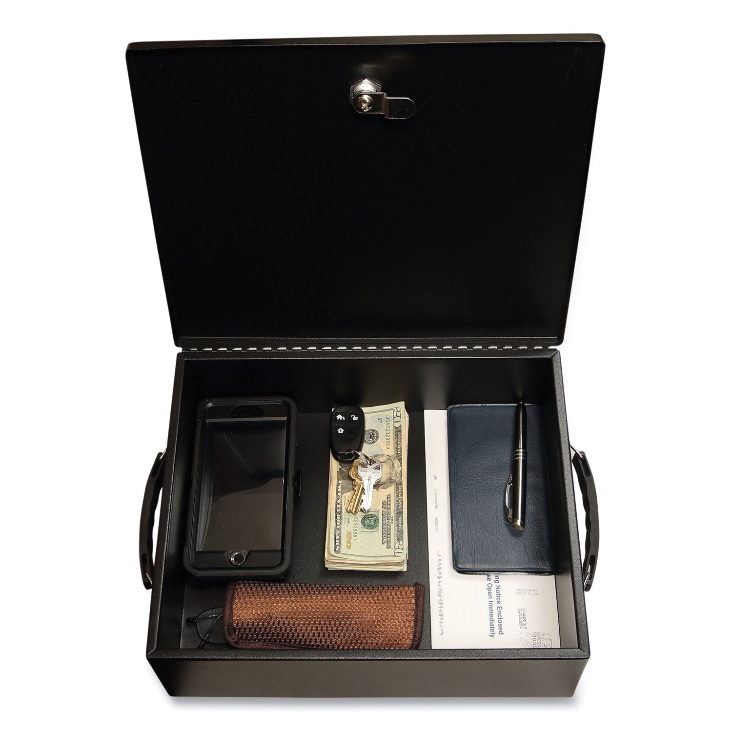 Honeywell Large Cash Management Box, Key Lock, 11 X 14.3 X 4.3, Steel, Black