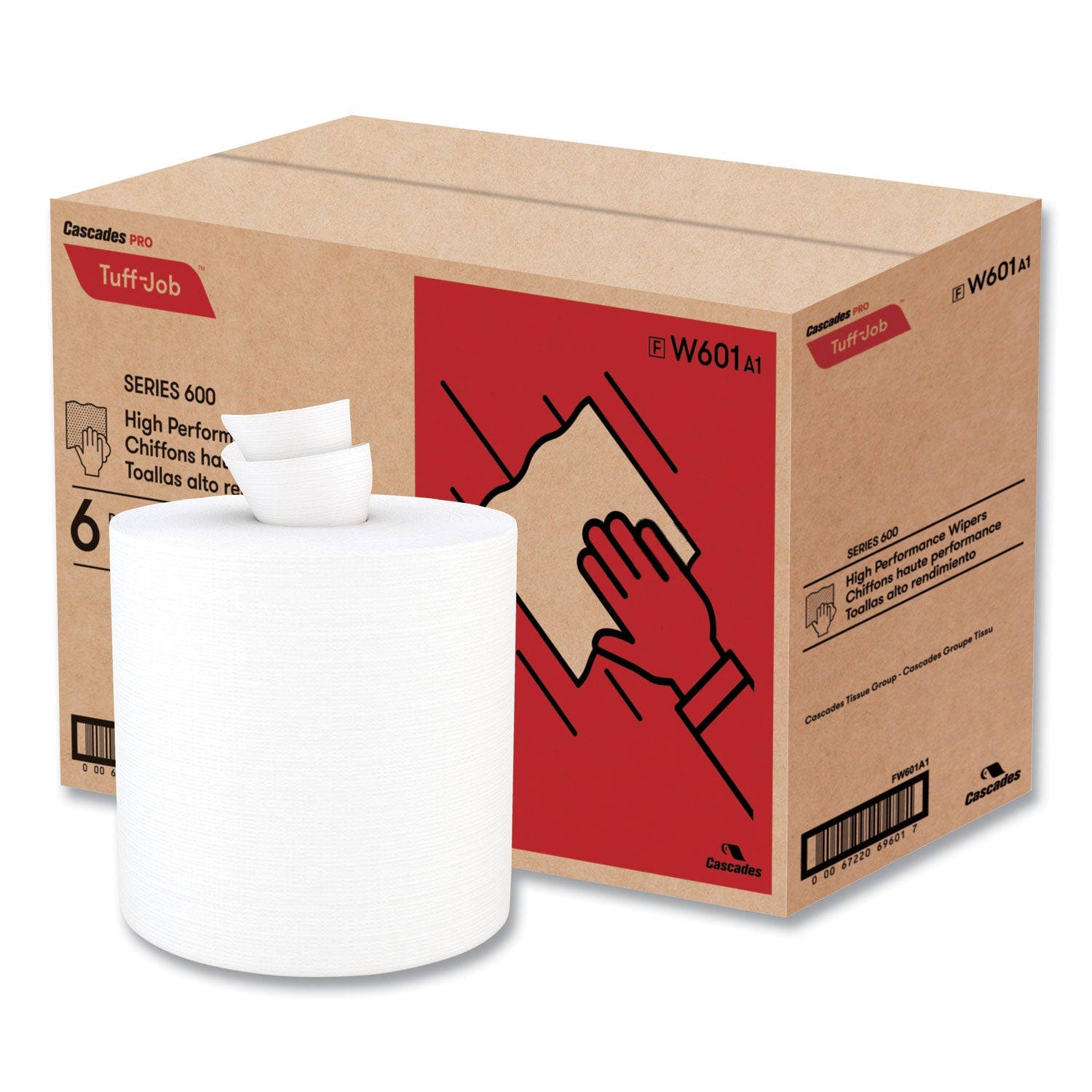 Cascades PRO Tuff-Job Spunlace Towels, Centerpull Roll, 8 x 13, White, 369 Sheets/Roll, 6/Carton