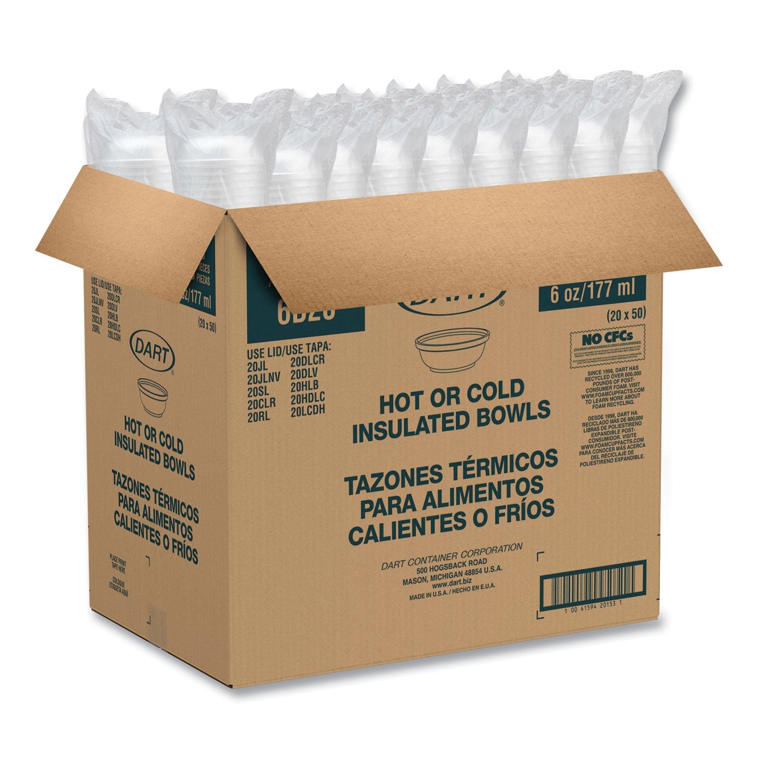 Dart® Insulated Foam Bowls, 6 Oz, White, 50/pack, 20 Packs/carton