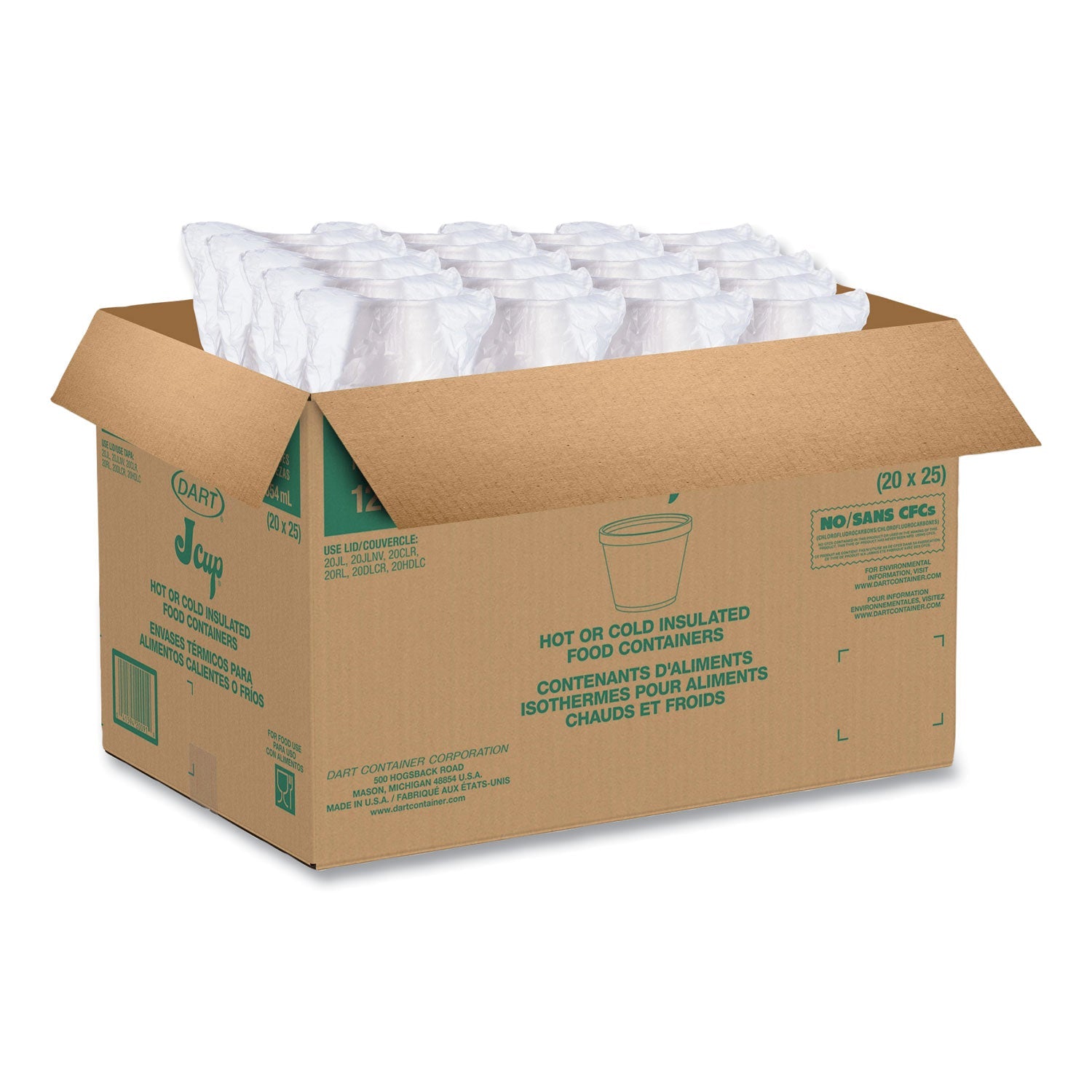 Dart® Food Containers, 12 oz, White, Foam, 25/Bag, 20 Bags/Carton